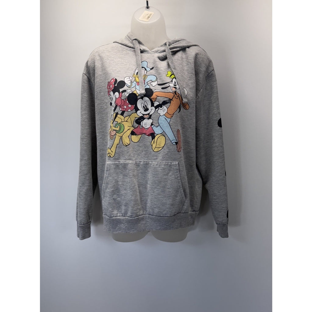 Disney Hoodie Womens XL Gray Mickey Mouse Fleece Sweatshirt *READ