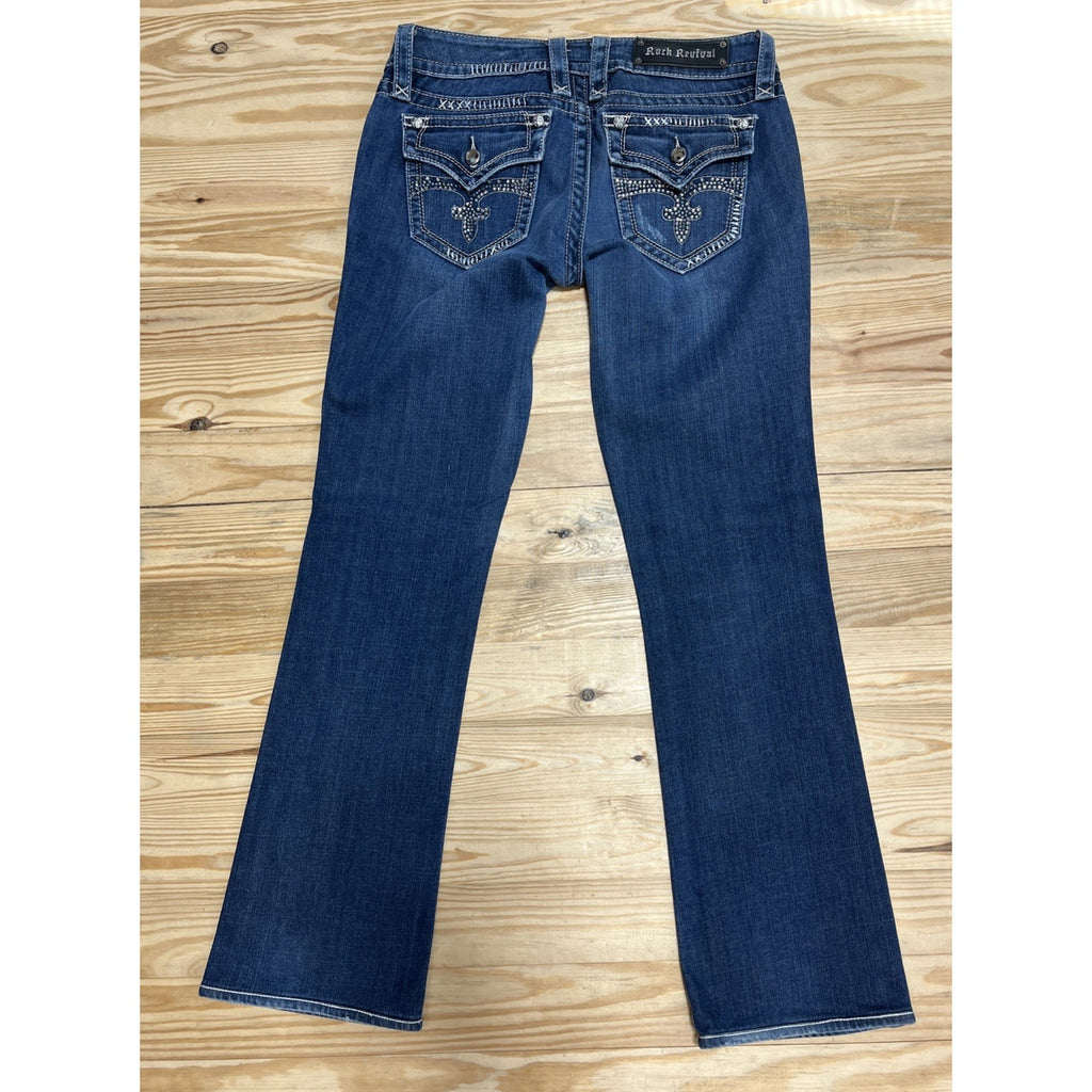 Rock Revival Celine Boot Cut Jeans Flap pockets Distressed Sz 30