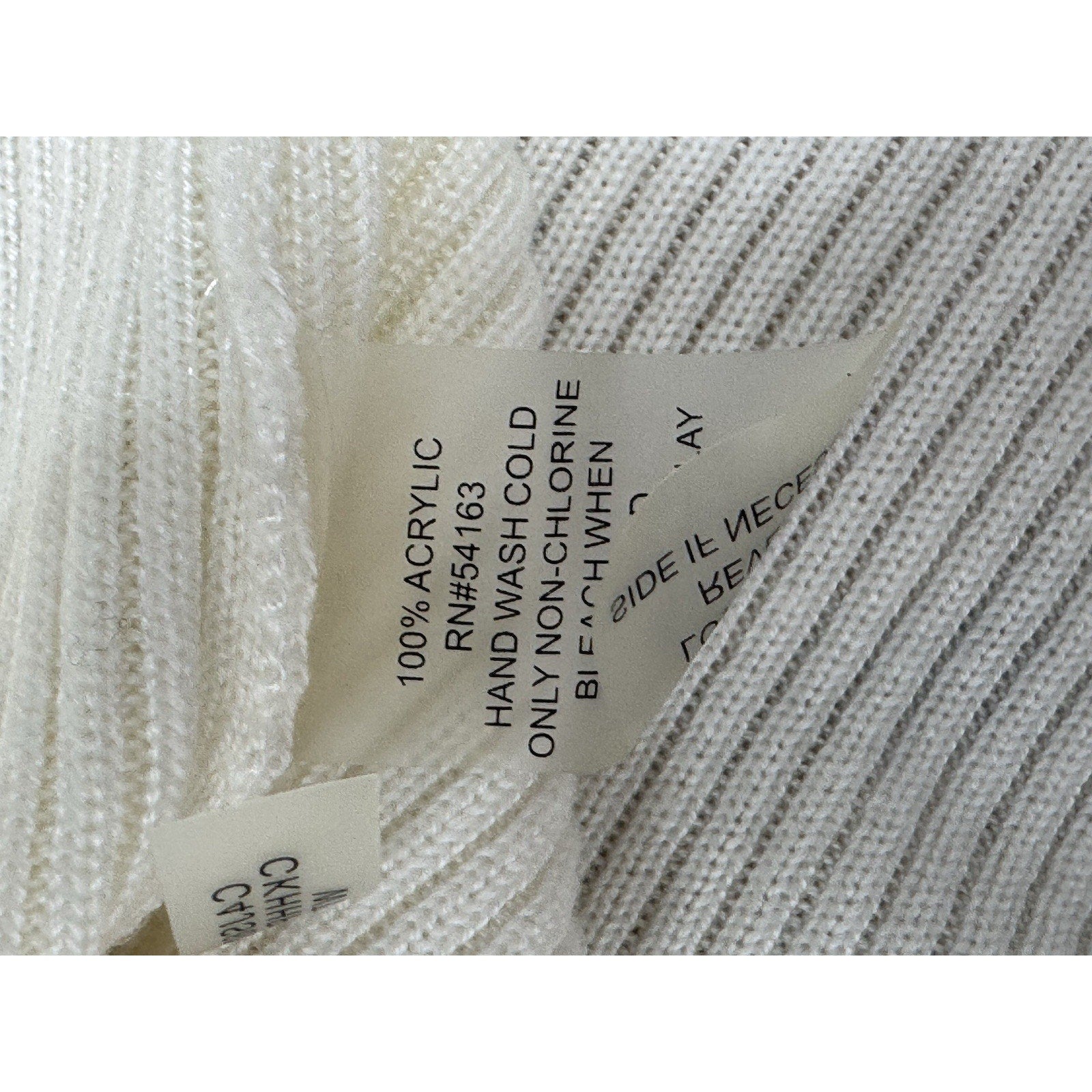 Calvin Klein Sweater Ivory Ribbed Knit V-Neck Full Zip Women’s Size XL