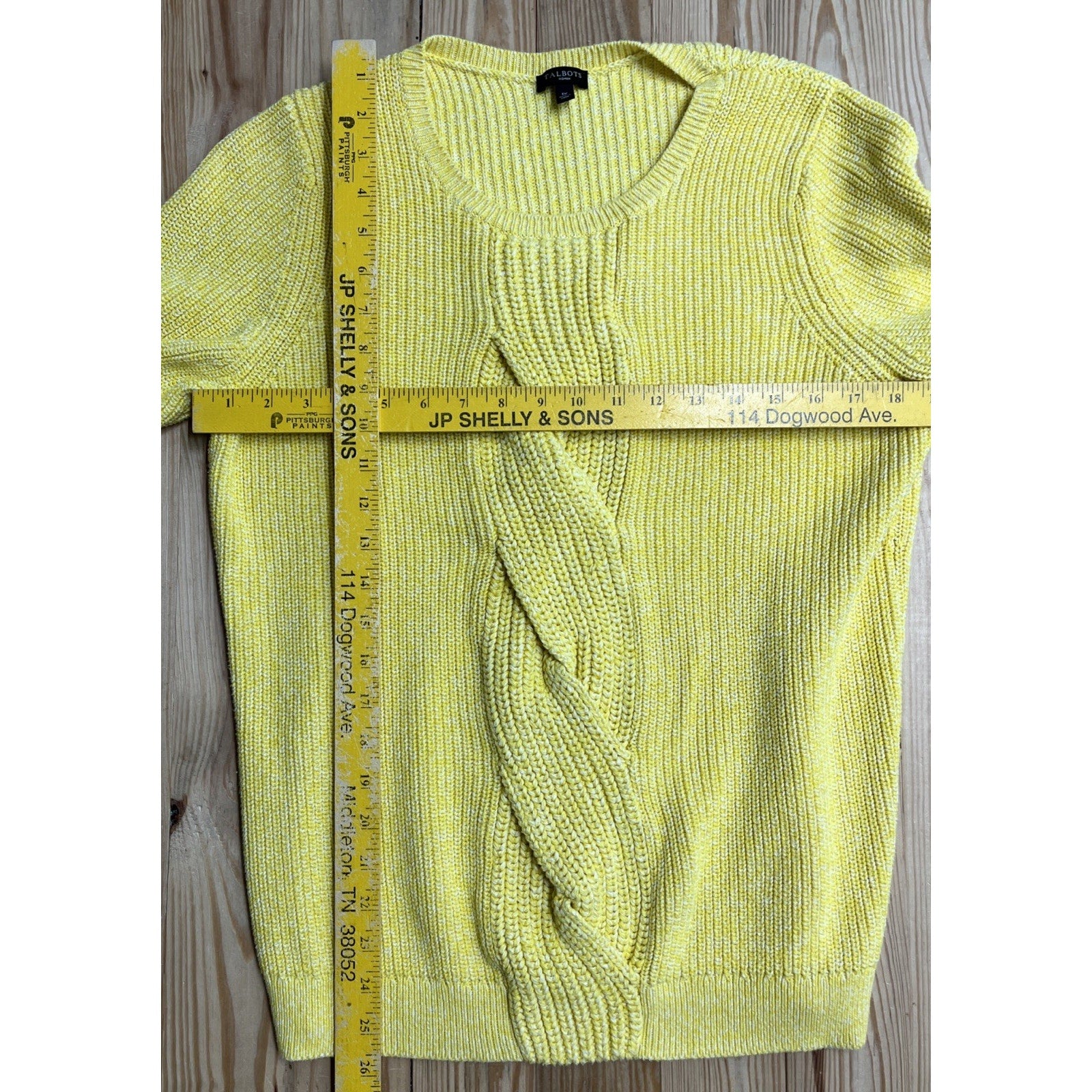 Talbots Cable Knit Bright Yellow Sweater 100% Cotton 1X