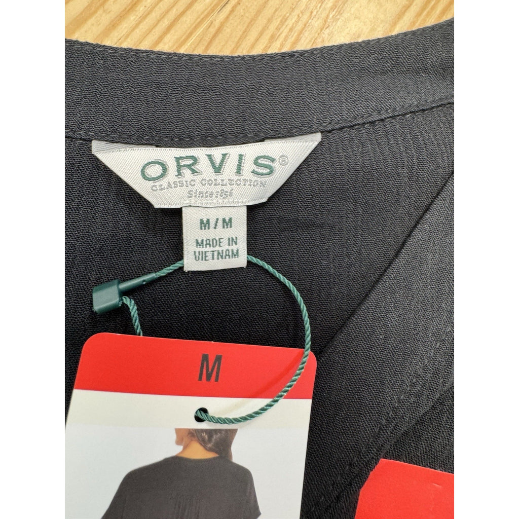 Orvis Short Sleeve Black Rayon Button Front Blouse Women’s Size Medium
