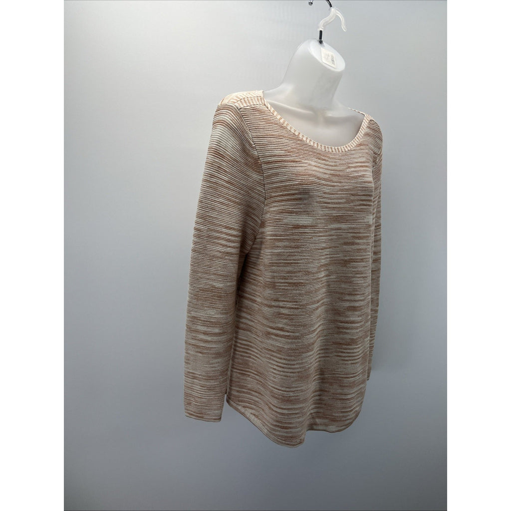 Chico's Size 2 Large Tan Brown Orange Space Dye Striped Marbled Sweater Tunic