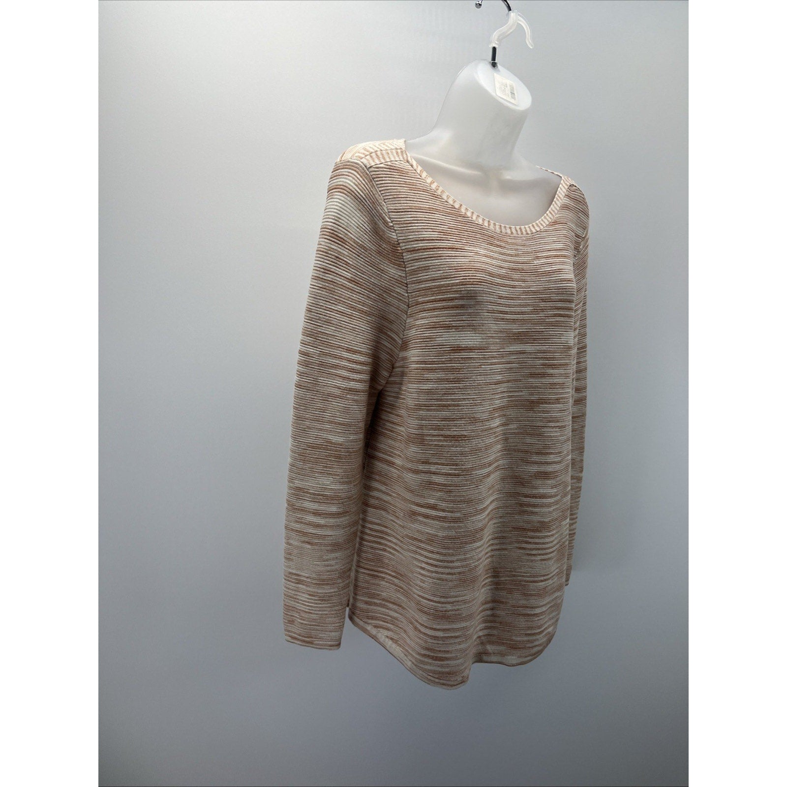 Chico's Size 2 Large Tan Brown Orange Space Dye Striped Marbled Sweater Tunic