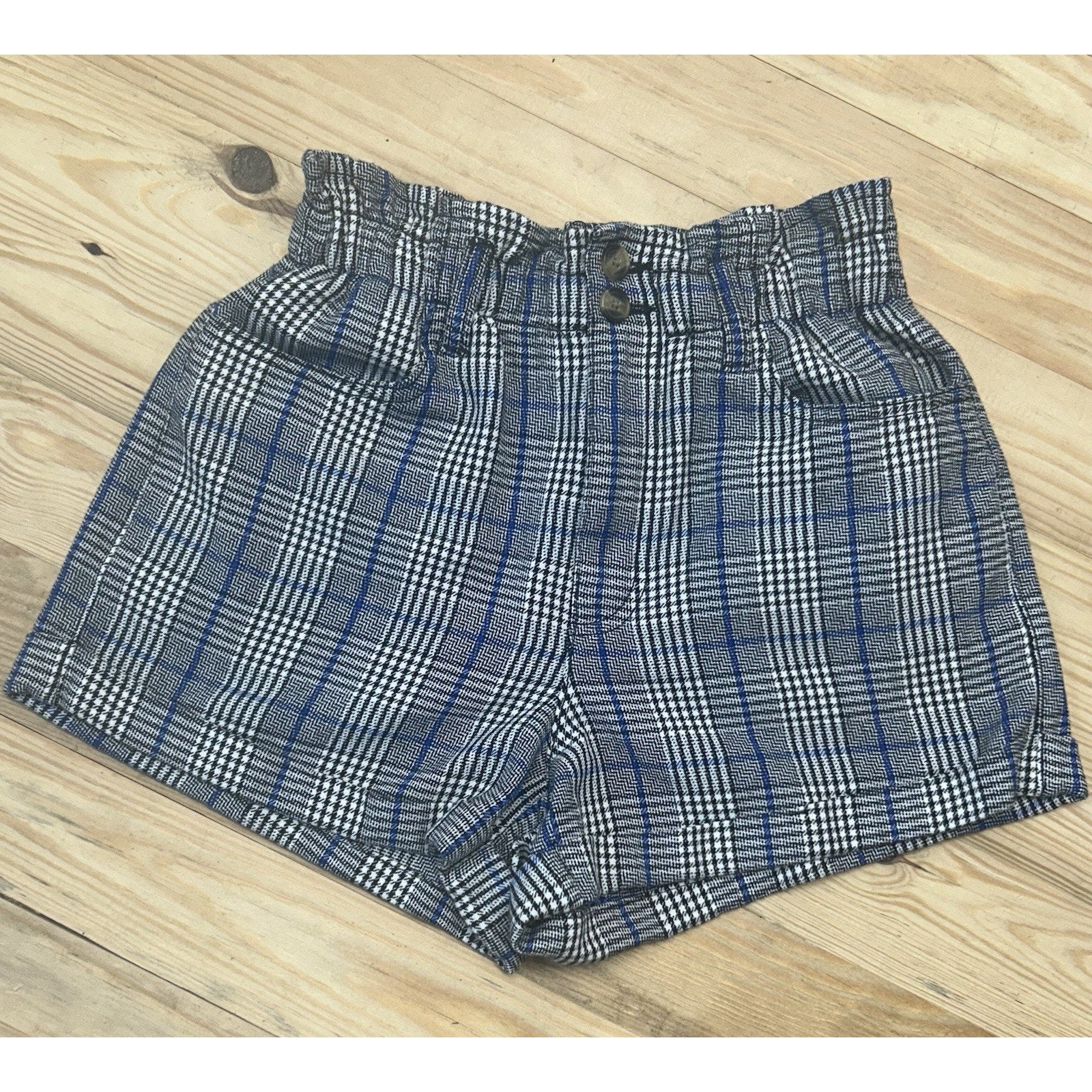 American Eagle High Rise Shorts Womens Size 4 Houndstooth Plaid Black White Blue