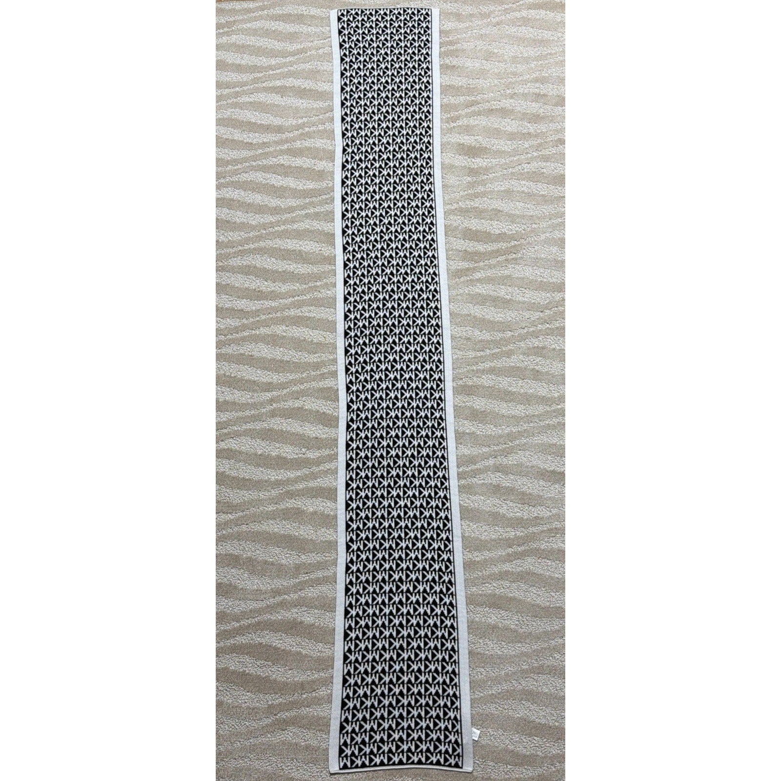 Michael Kors 100% Acrylic Mk Monogram Scarf Black White Jacquard Knit Wrap