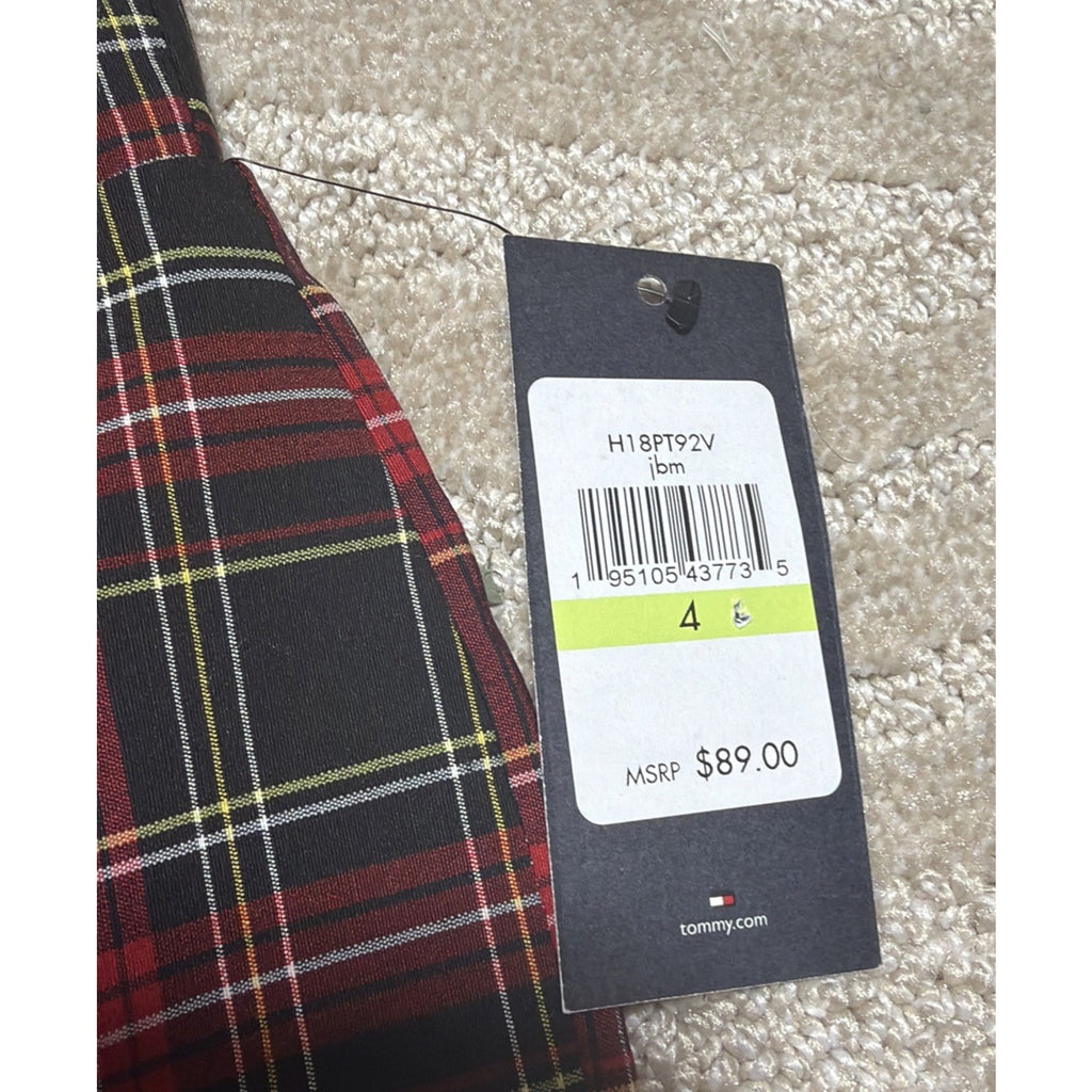 Tommy Hilfiger Plaid Pants Women 4 Red Black White Tartan Skinny Leggings NWT