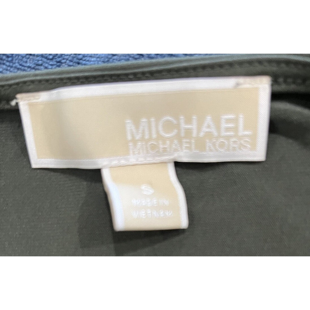 MICHAEL KORS SLEEVELESS V-NECK ZIP OLIVE GREEN STRETCH SHIFT DRESS SIZE S