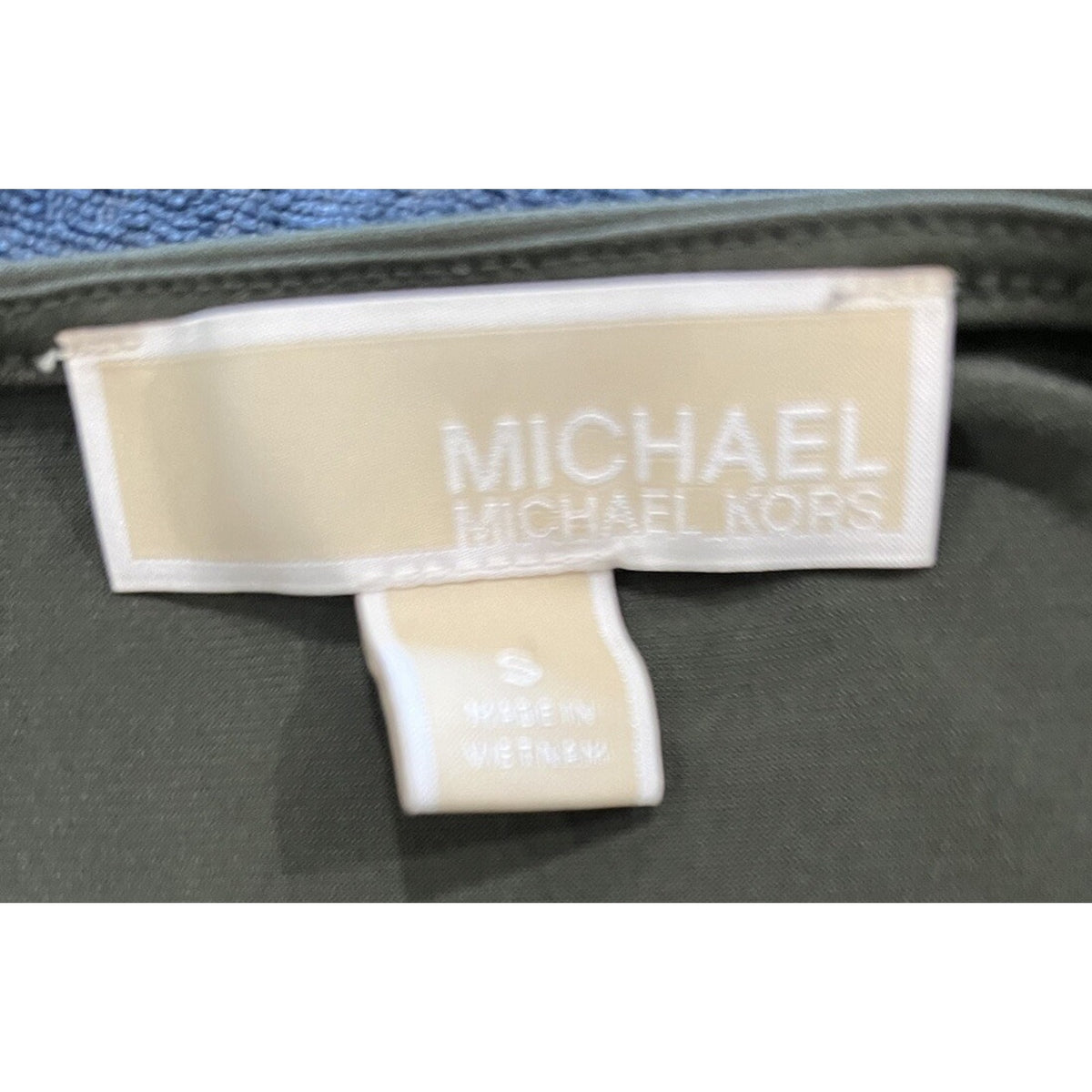 MICHAEL KORS SLEEVELESS V-NECK ZIP OLIVE GREEN STRETCH SHIFT DRESS SIZE S