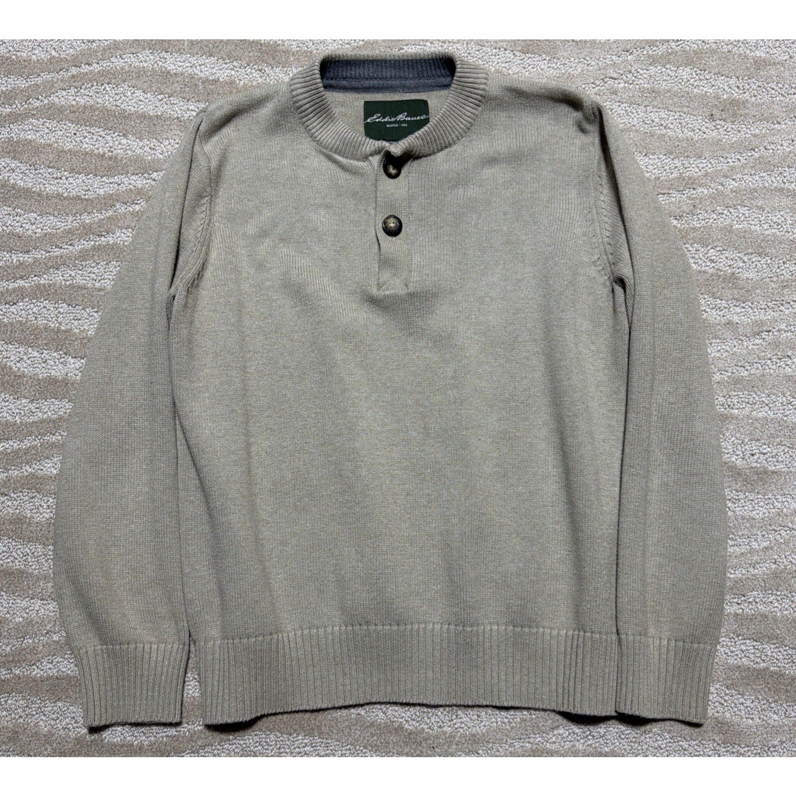 Eddie Bauer Sweater Mens L Button Henley Pullover Long Sleeve Combed Cotton