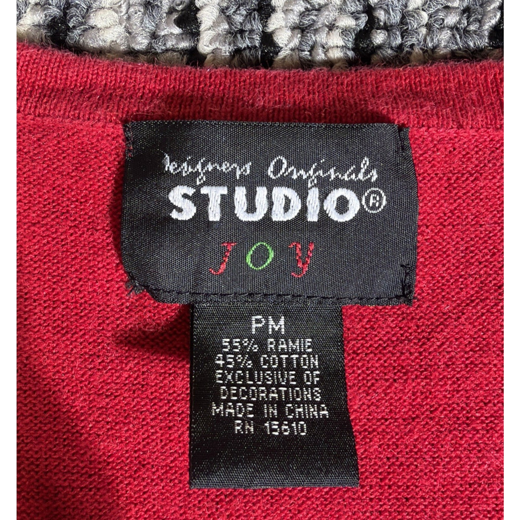 Vtg Designers Originals Studio Joy Vest Christmas Tree Red Knit Buttons Sz PM