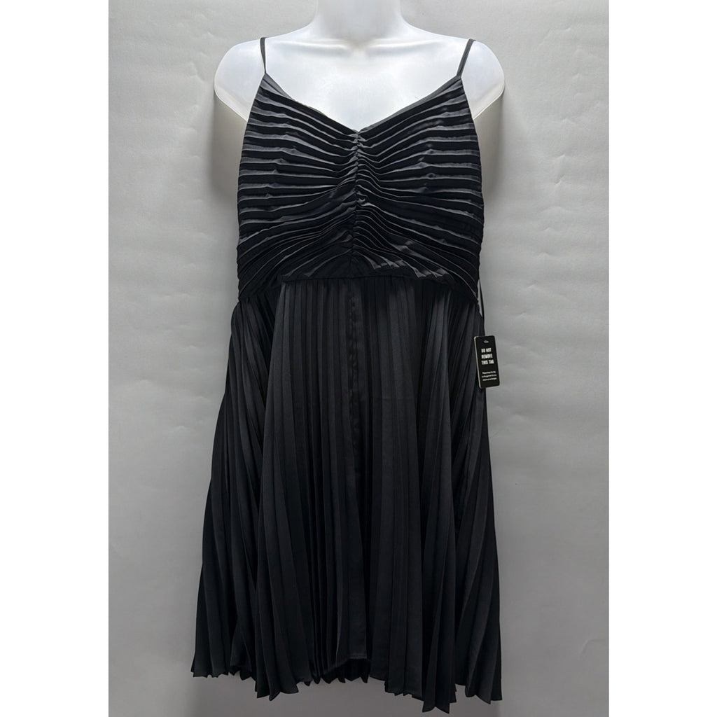 New Express Black V-neck Pleated Lined Mini Dress Size L NWT 88$ Msrp