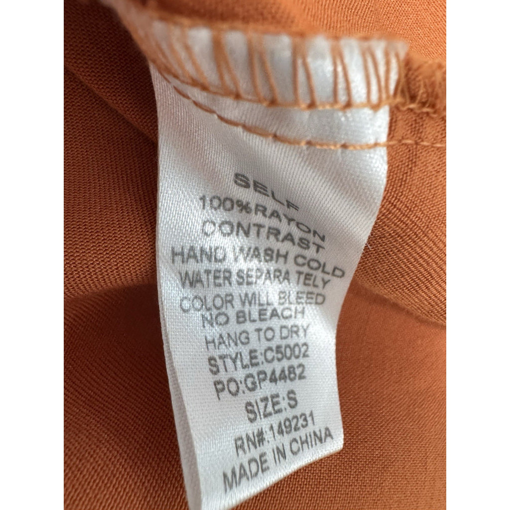 Kori America Orange Babydoll Dress S Boho Puff Sleeve Button Front Tunic Mini