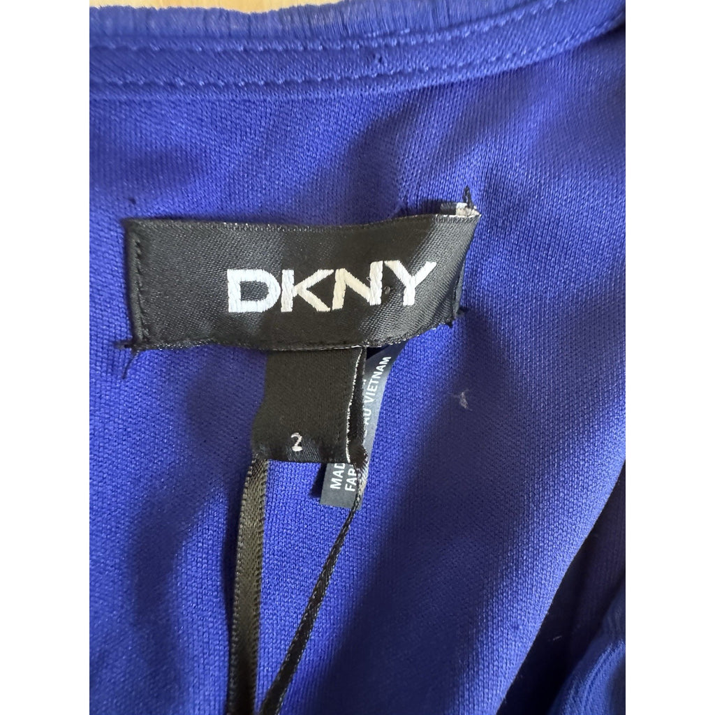 DKNY Blue Chiffon Wrap Dress Womens Size 2 Puff Sleeve Belted V Neck NWT $129