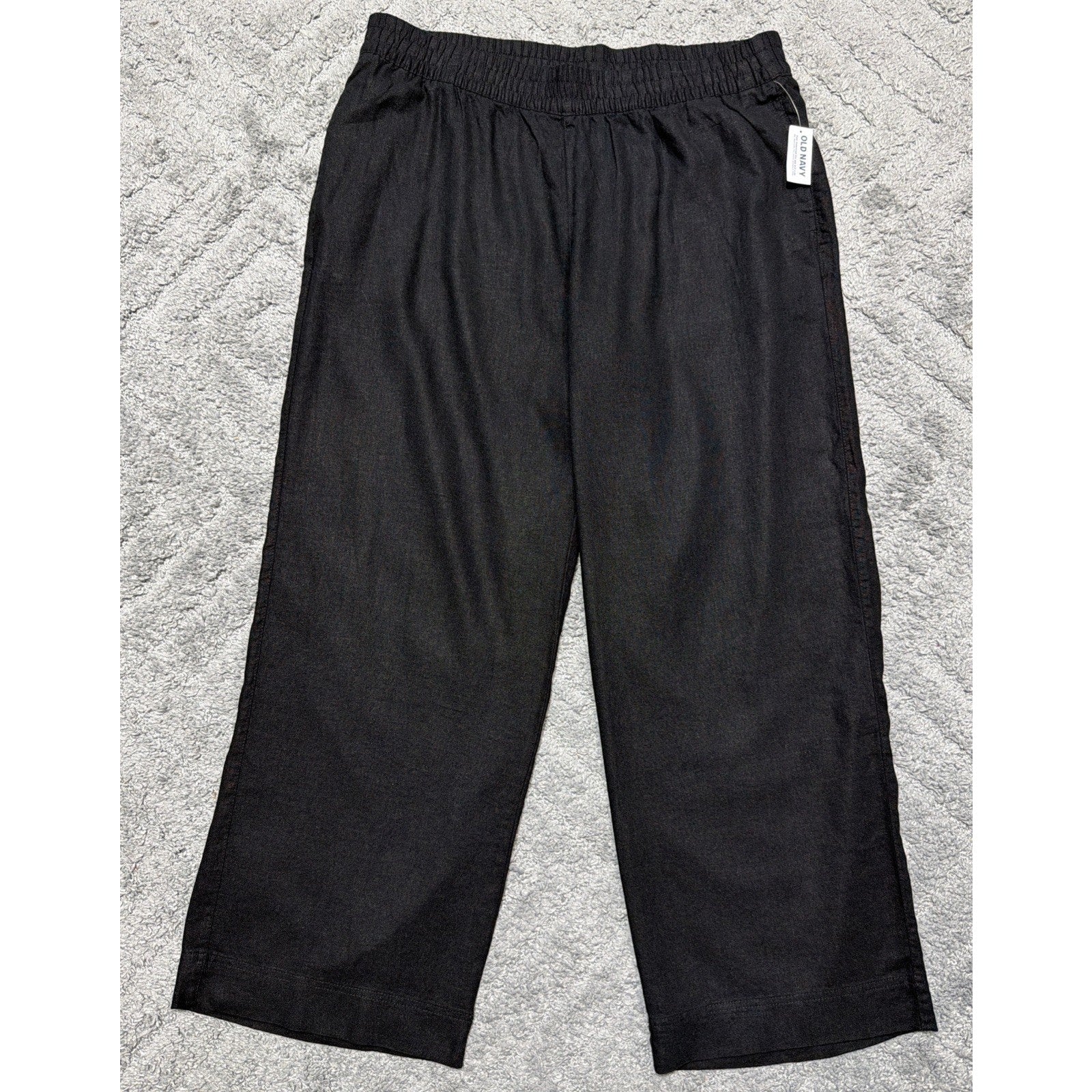 New Old Navy High R Wide Leg Pants Womens XL Black Linen Blend Comfort Waistband