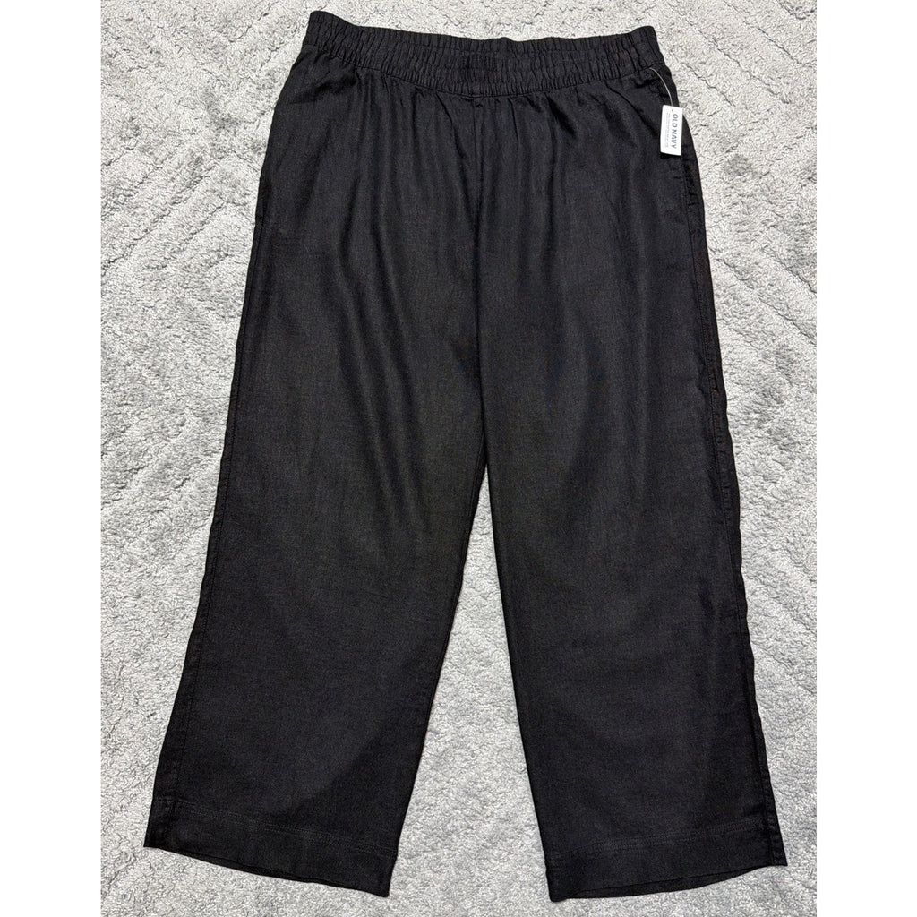 New Old Navy High R Wide Leg Pants Womens XL Black Linen Blend Comfort Waistband