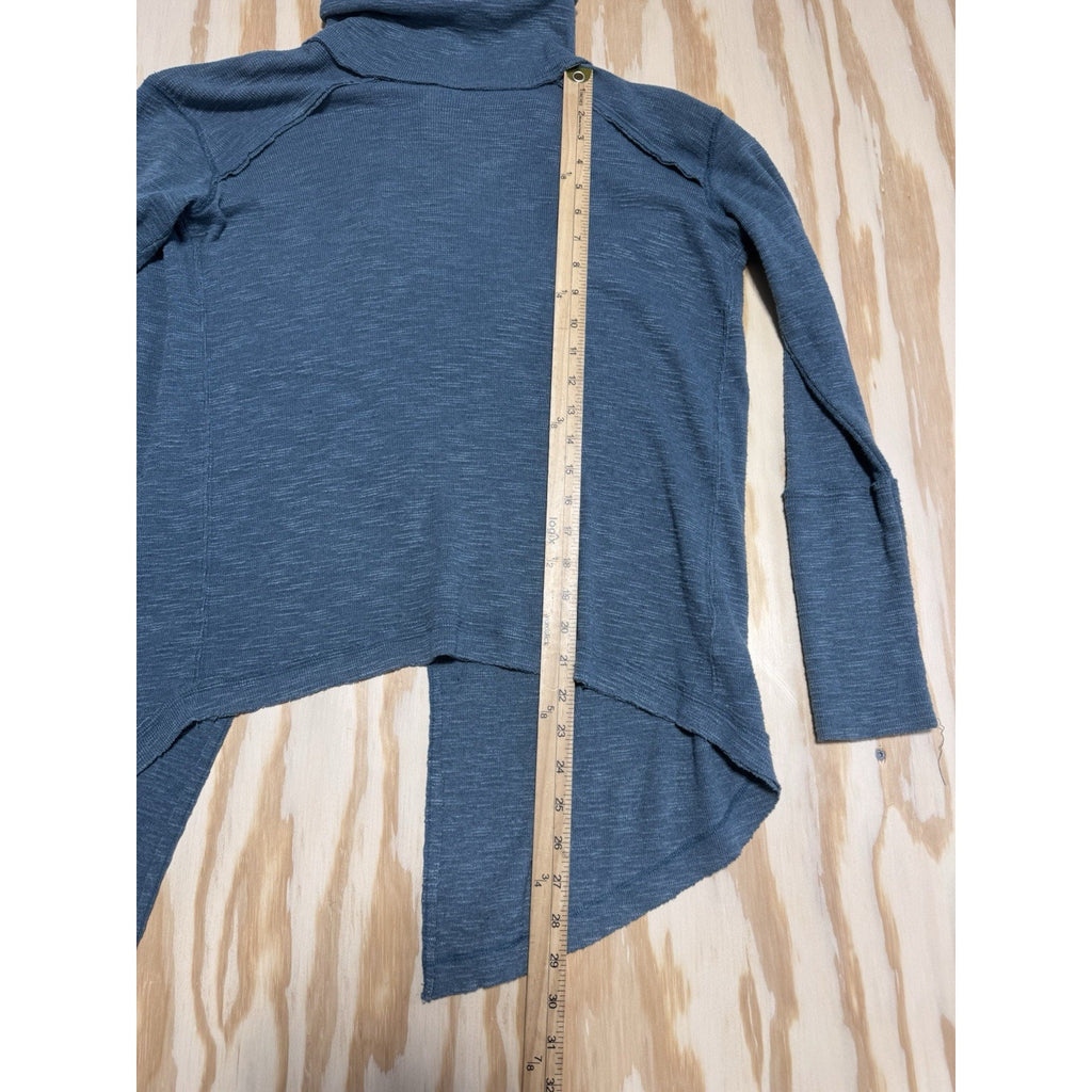 Free People We The Free Split Back Turtleneck Thermal Top Blue Boho Long Sleeve