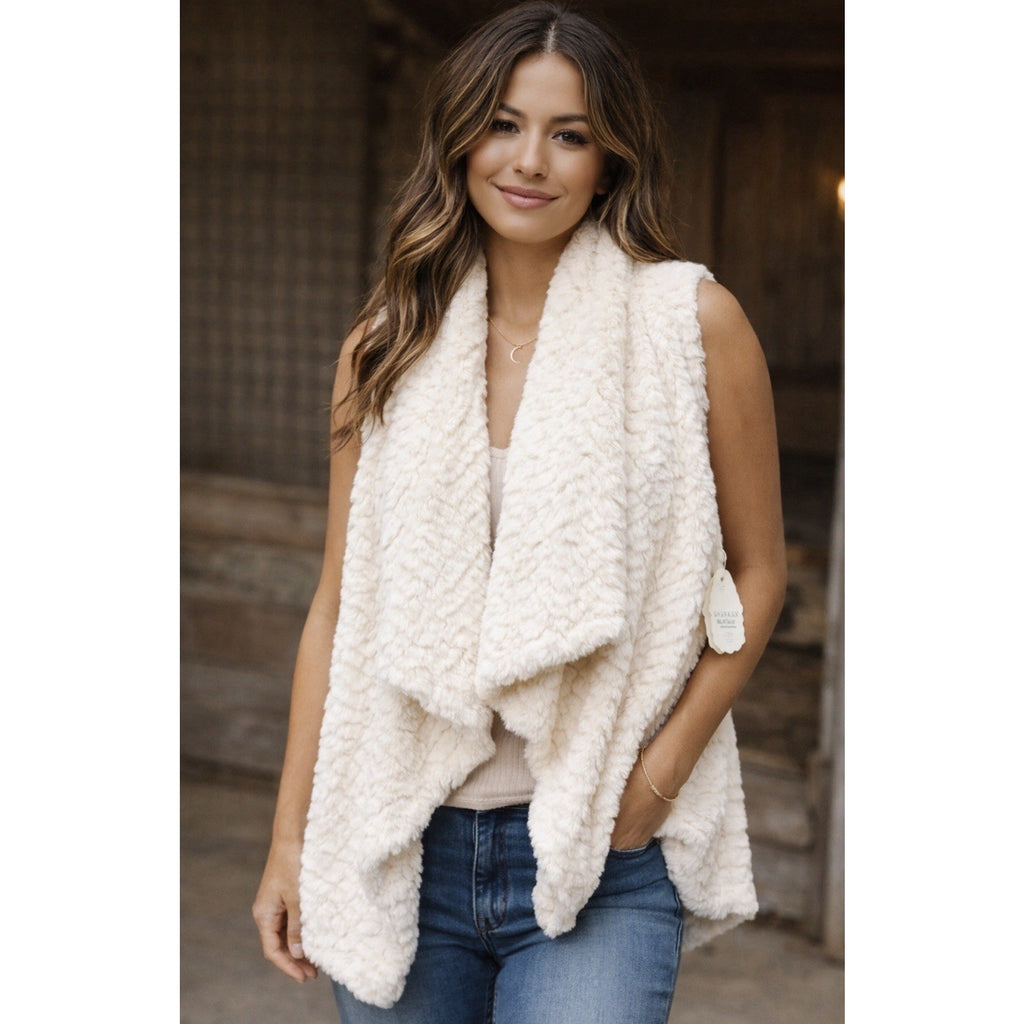 Altar’d State Faux Fur Vest Womens Small Ivory Cream Open Front Cozy Soft Boho