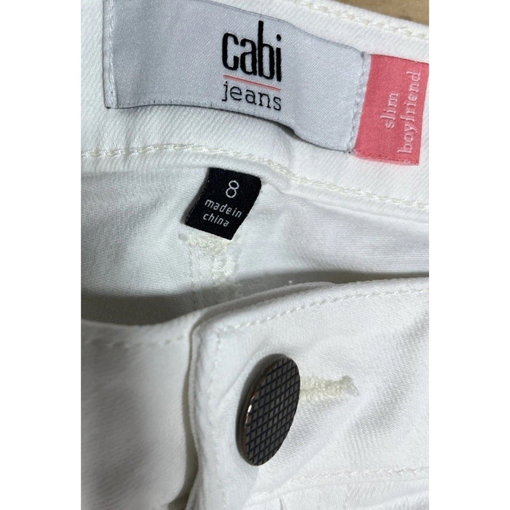 Cabi Slim Boyfriend Floral Embroidery White Jeans Womens 8