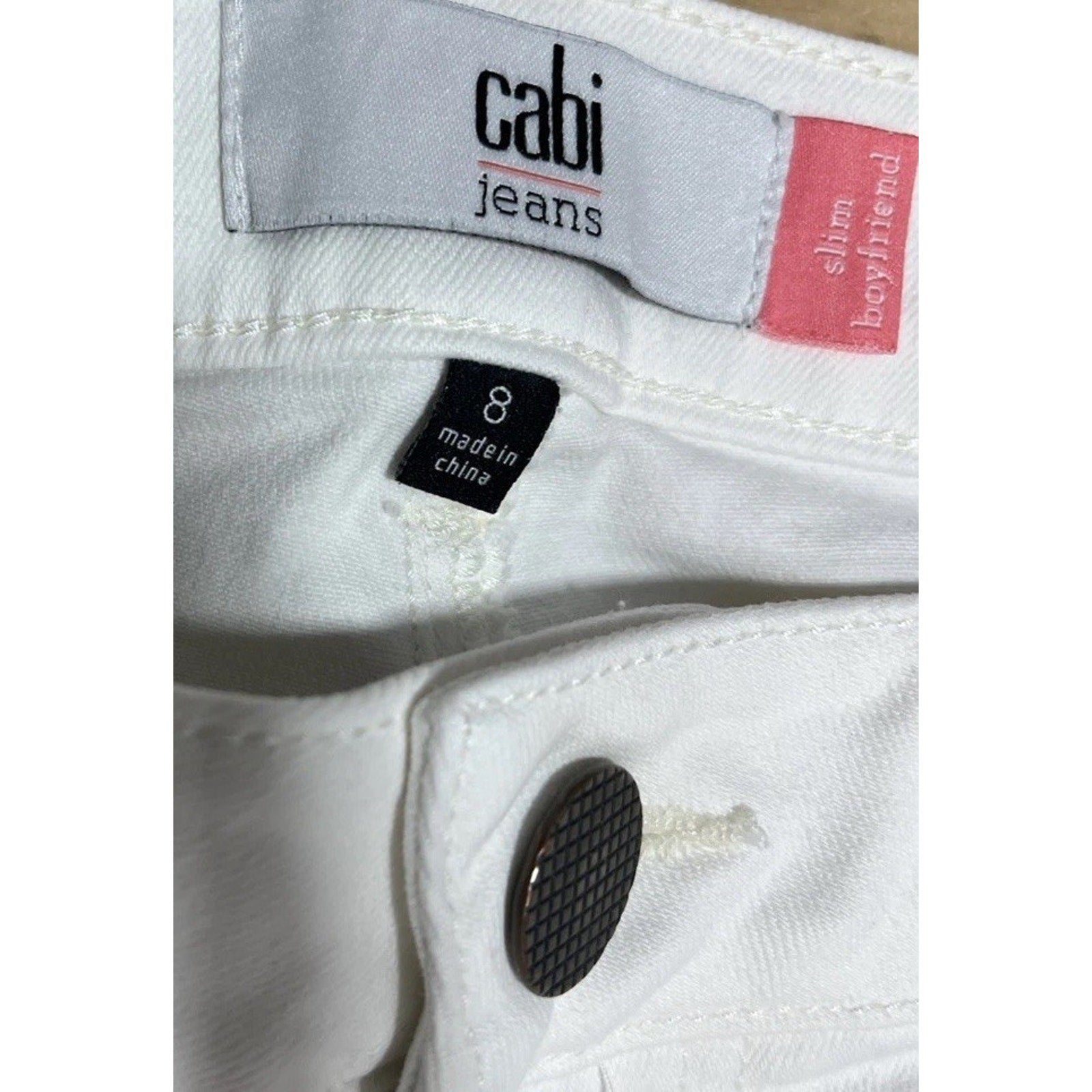 Cabi Slim Boyfriend Floral Embroidery White Jeans Womens 8