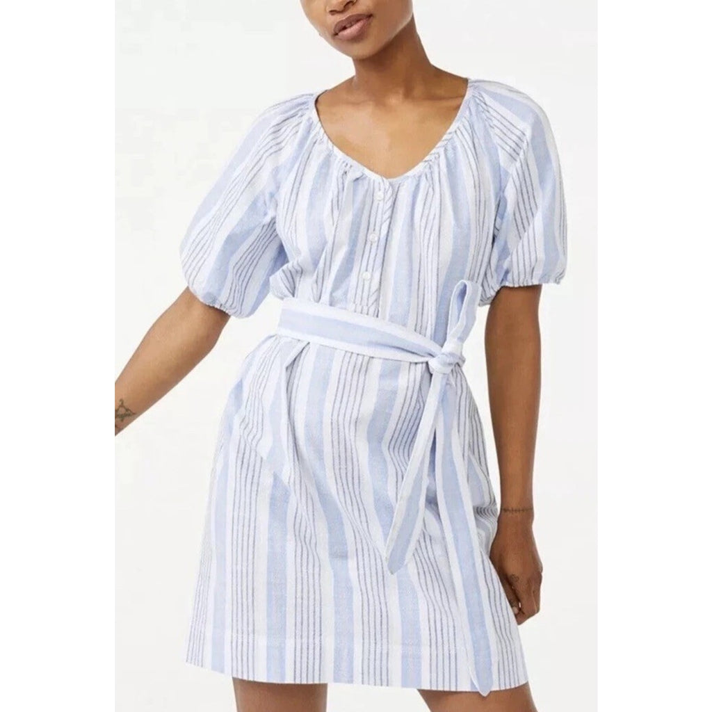 Free Assembly Shirt Dress Womens Small Belted Midi Short Sleeves Blue Stripes