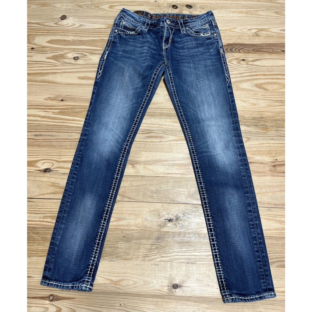 Rock Revival Elaina Skinny Size 26 Womens Designer Denim Blue Jeans 31" Inseam