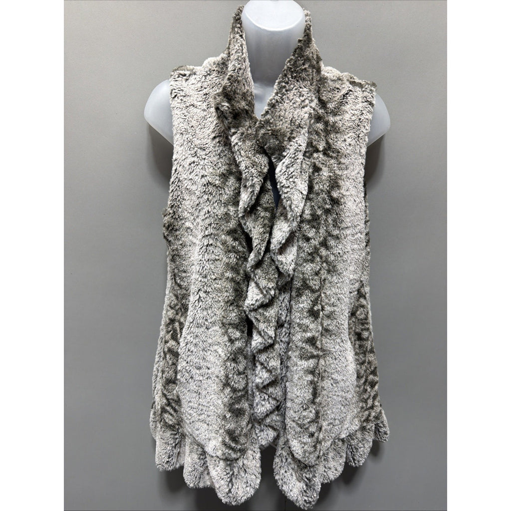 Multiples Animal Print Faux Fur Ruffled Vest Size Medium