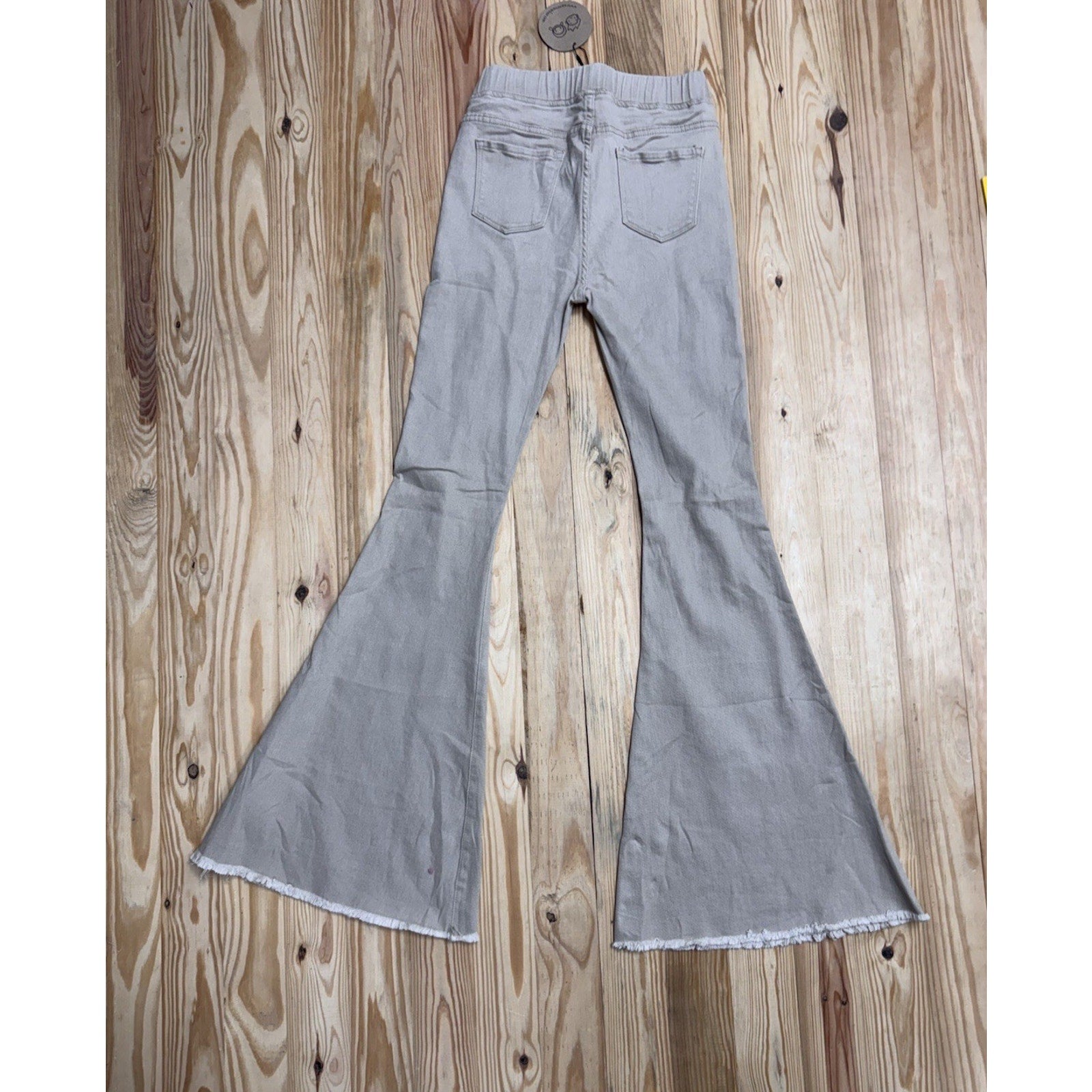 Aaron & Amber Ripped Flared Jeans Women’s Small Beige High Rise Elastic Waist