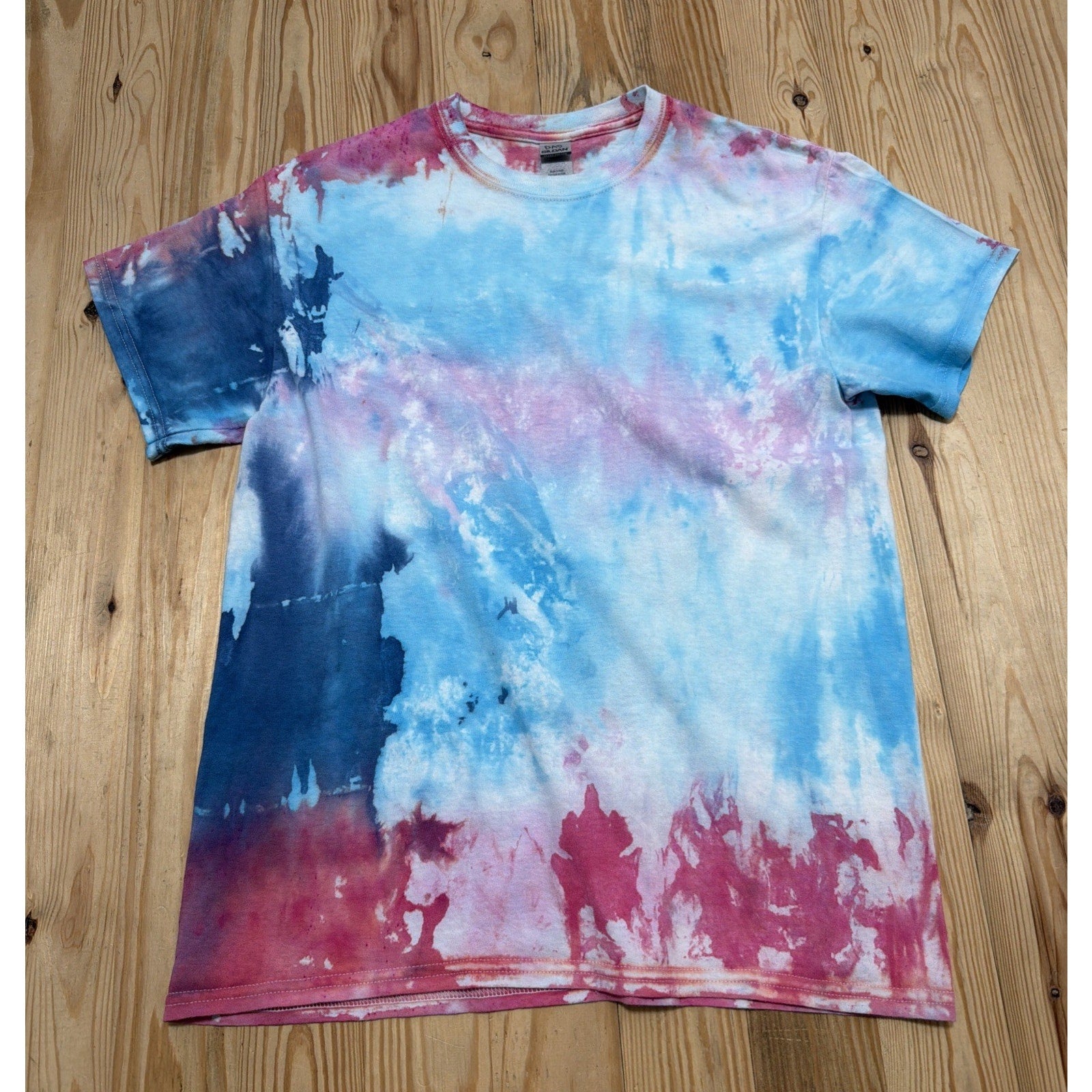 Gildan Unisex Medium Cotton Blue Red White Tie Dye Short sleeve Tshirt