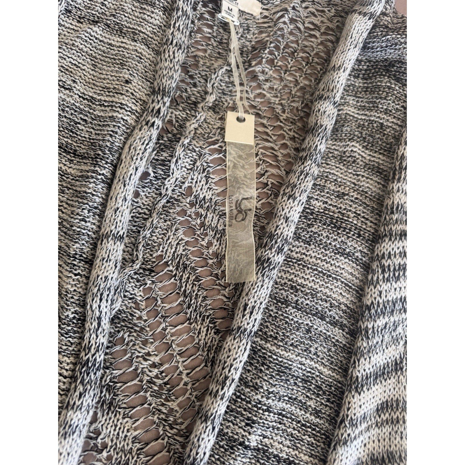 YA LOS ANGELES Open Front Short Sleeve Cardigan Gray Laced Knit Women’s Medium