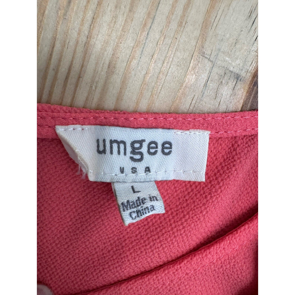 Umgee Women’s Blouse Sz L Pink Silk FlutterSleeve
