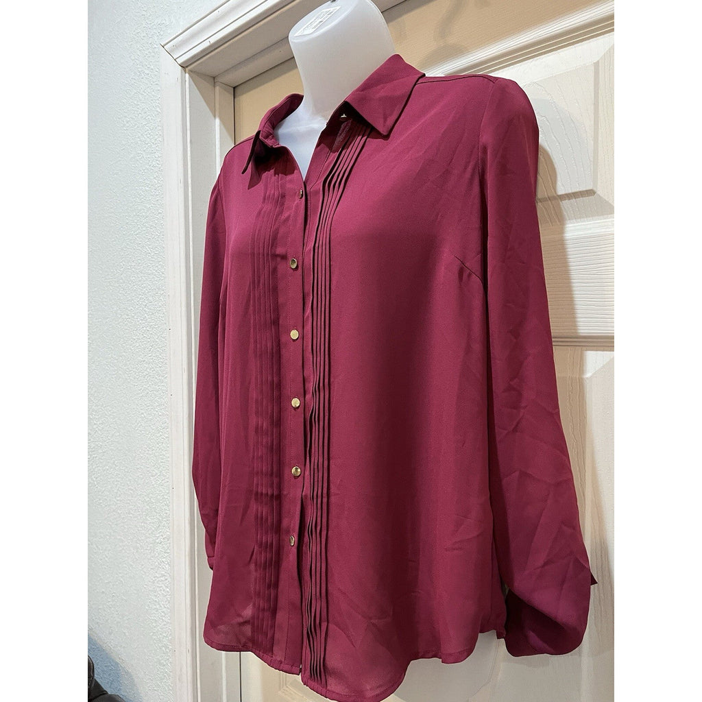 Forever 21 Burgundy Button Down Ribbed Blouse Women's Size Medium Long Sleeve