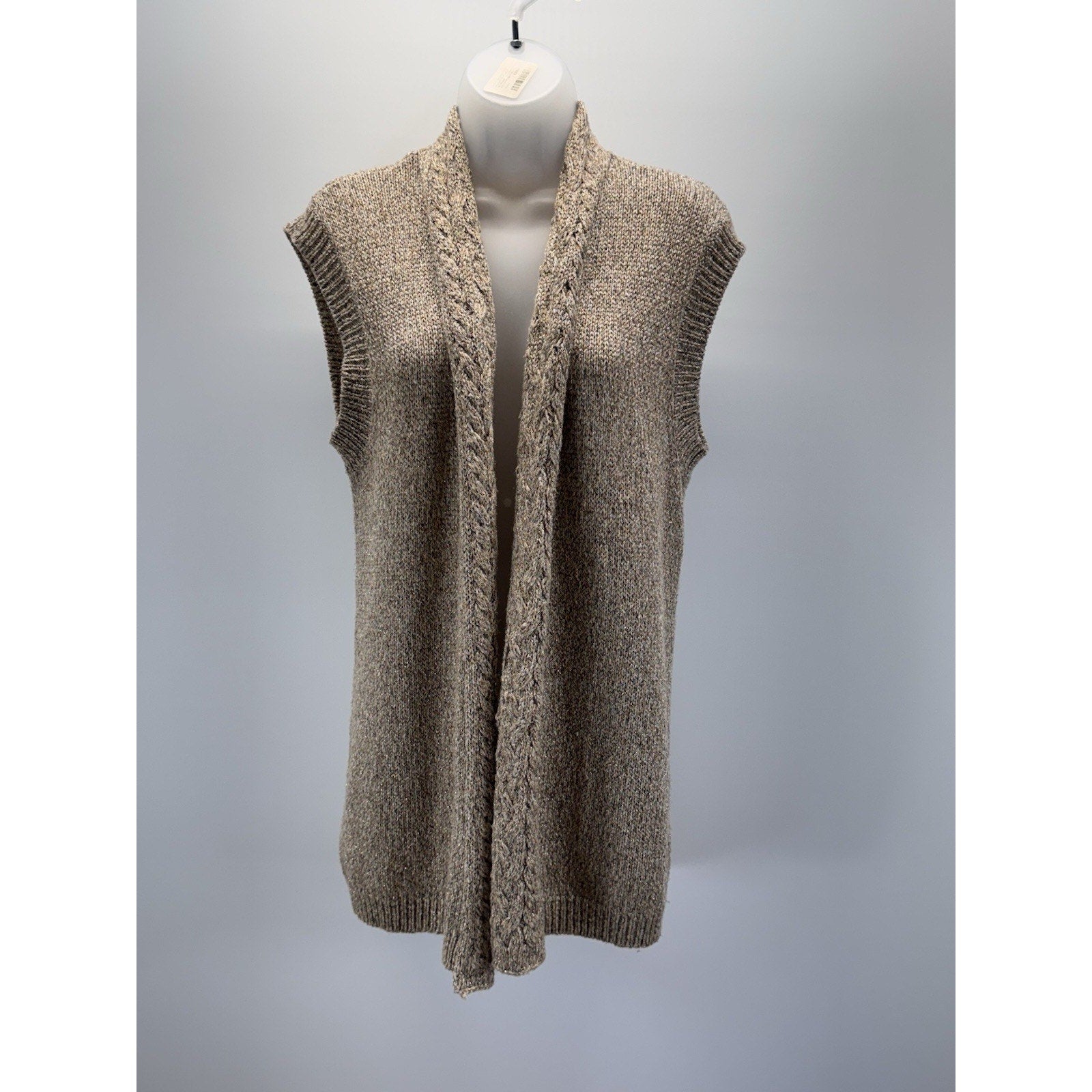 Chico’s Crochet Duster Cardigan Size 1 US M Brown Metallic Sleeveless Women’s