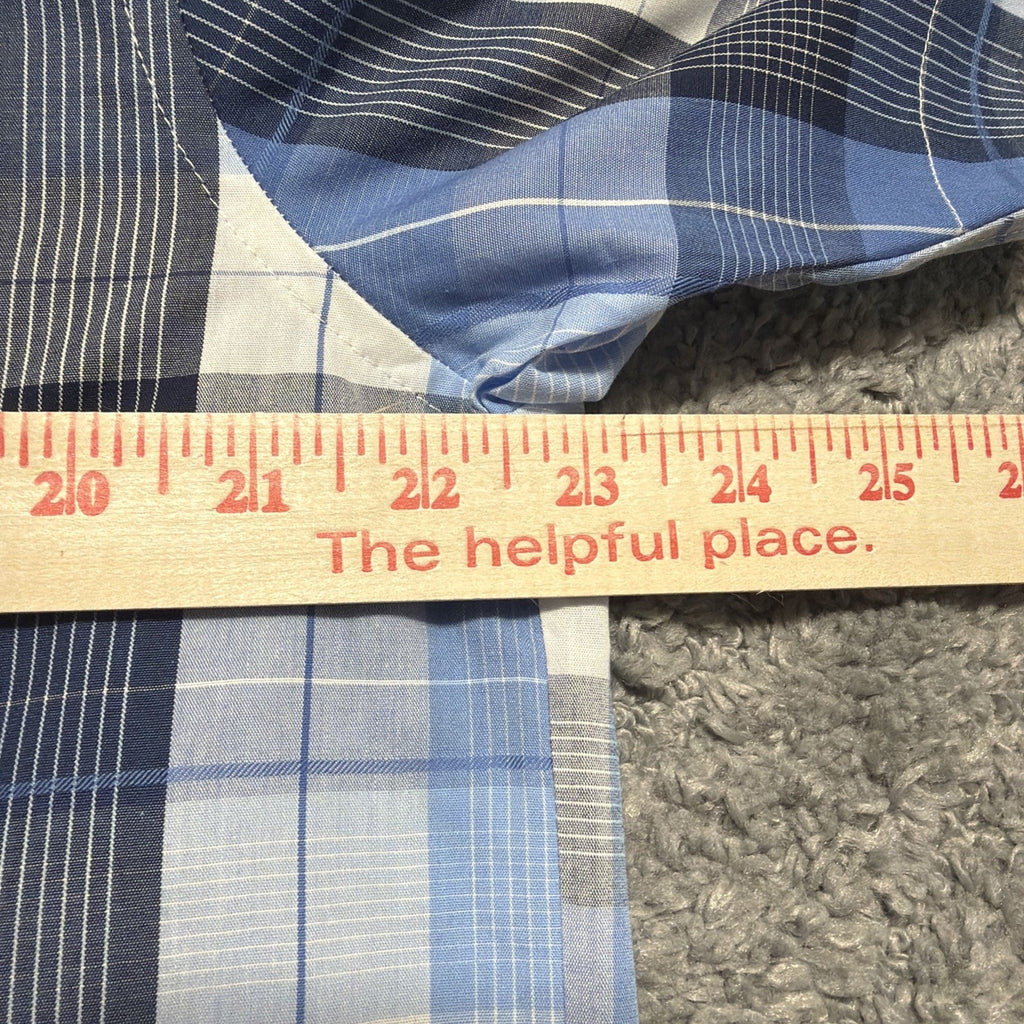New Gioberti Blue Plaid Short Sleeve Button Down Shirt Mens M Preppy Casual