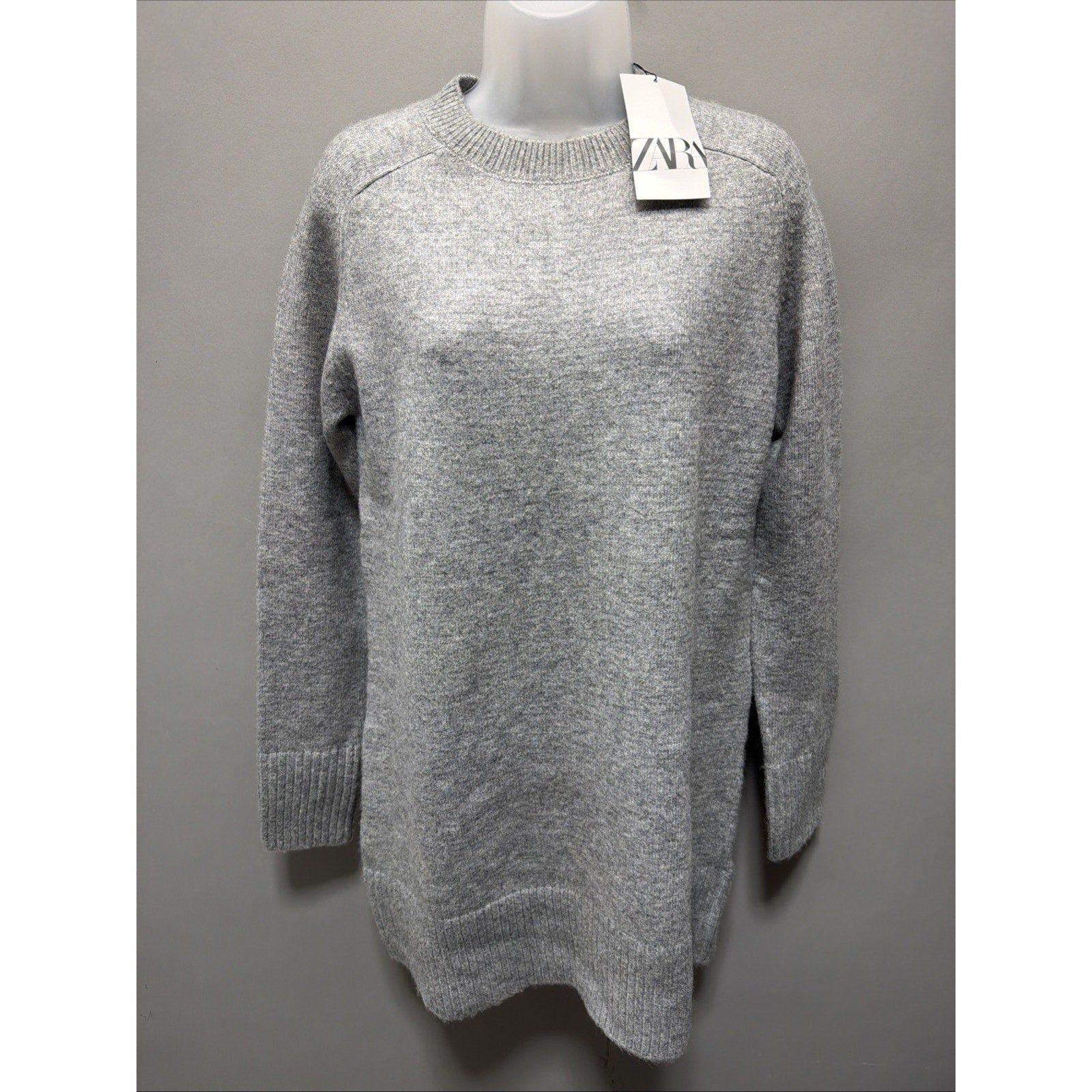 ZARA Super Soft Knit Wool Blend Oversized Gray Mini Dress SIZE Small New W Tags