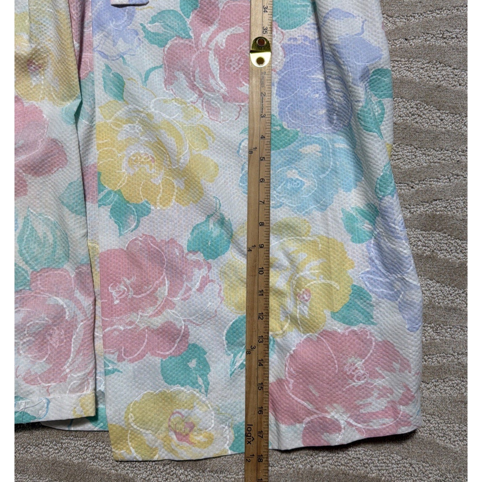 Vintage 80s Appel floral print Full length Lace Trim Robe Small Union Made USA