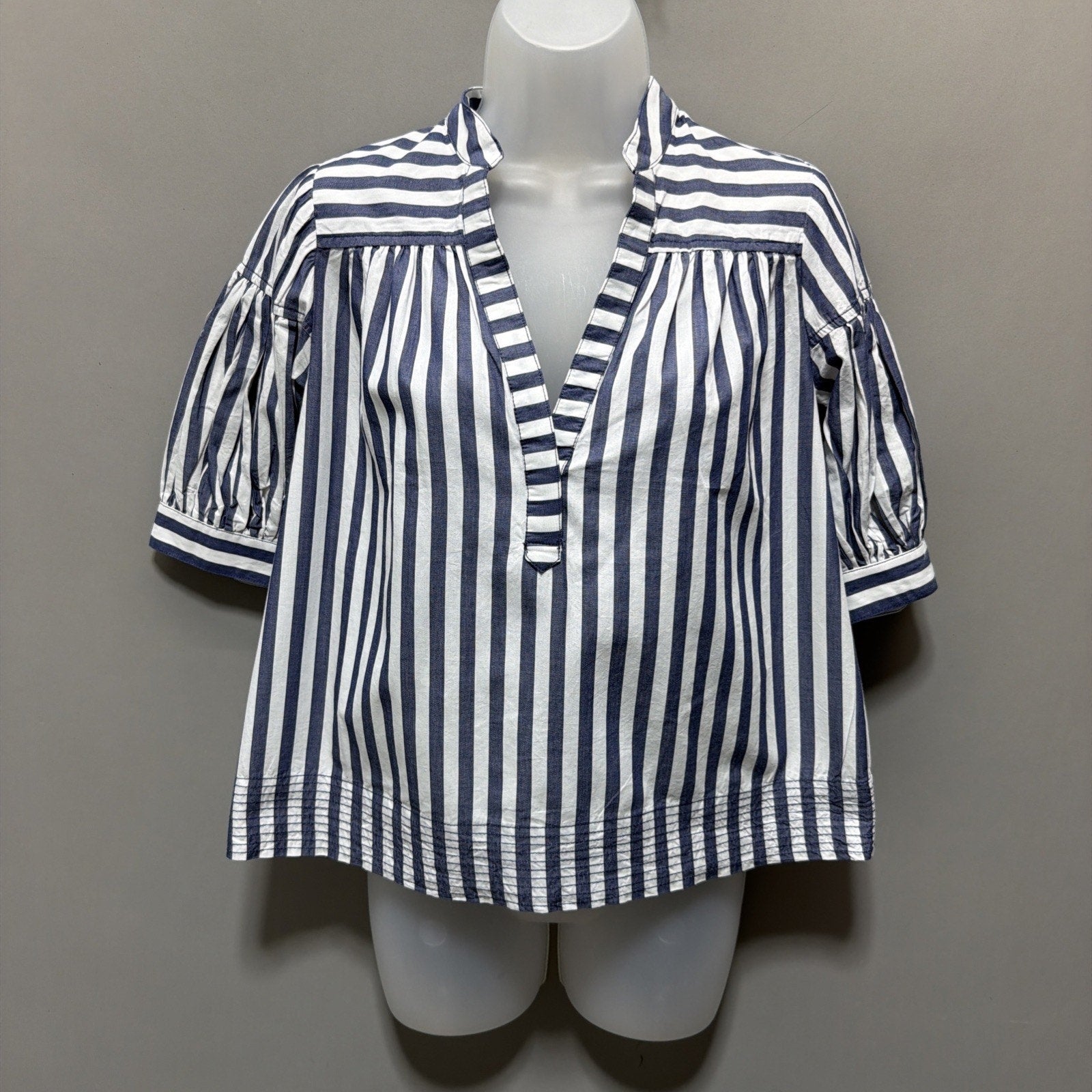 Anthropologie Womens Darcey Popover Swing Top Cotton Blue Stripe Size XXS NWT