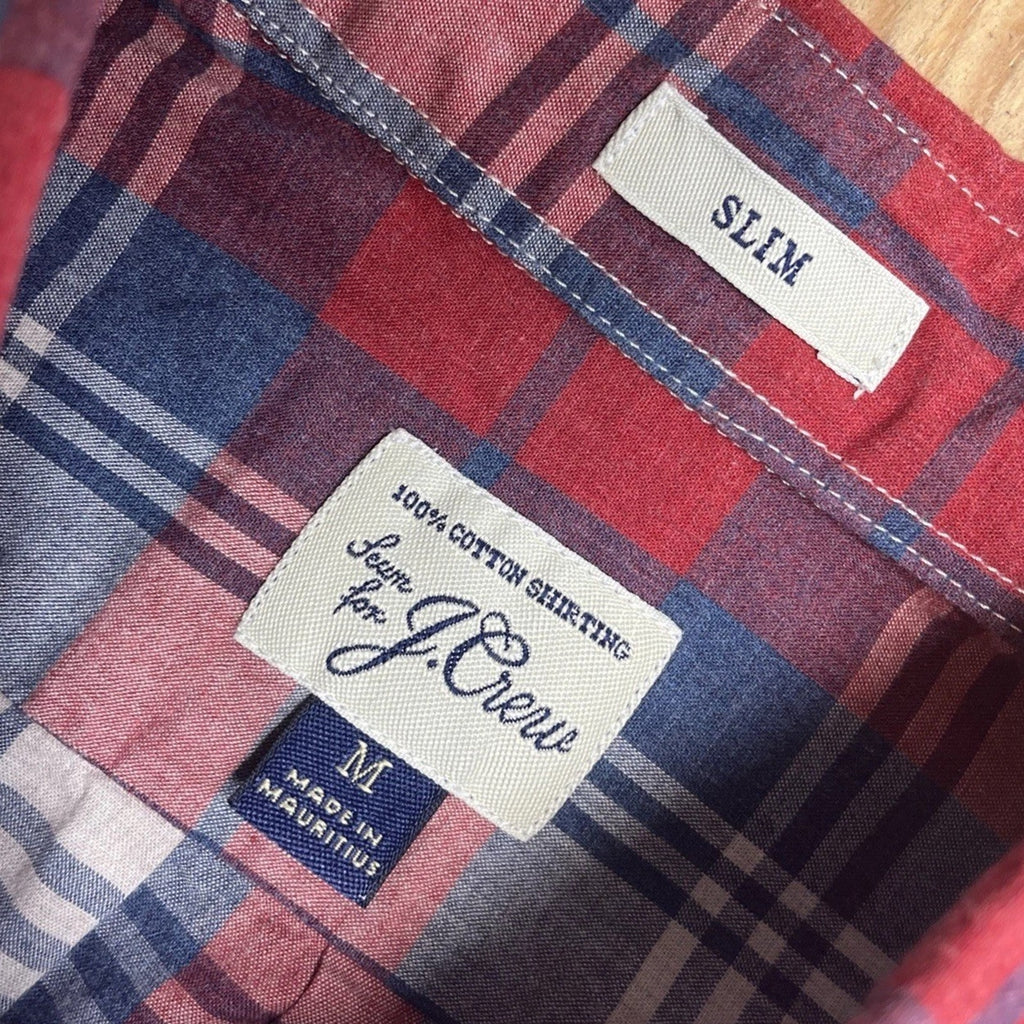 J.CREW Men's Red/Navy Plaid Cotton Slim-Fit Button-Up Long Sleeve Shirt SZ M