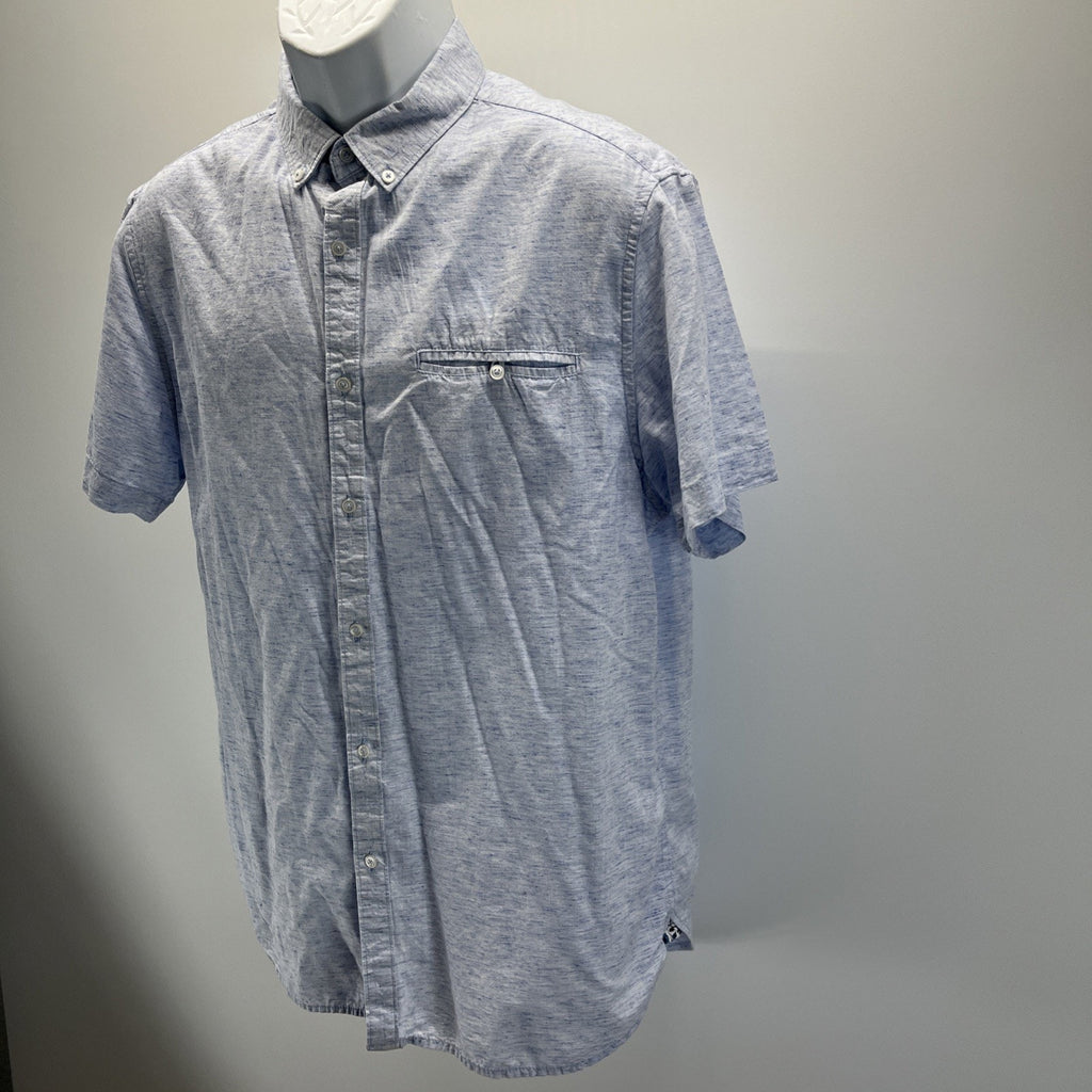 Denim And Flower Chambray Men Slim Fit Button Down Short Sleeve Cotton Shirt L