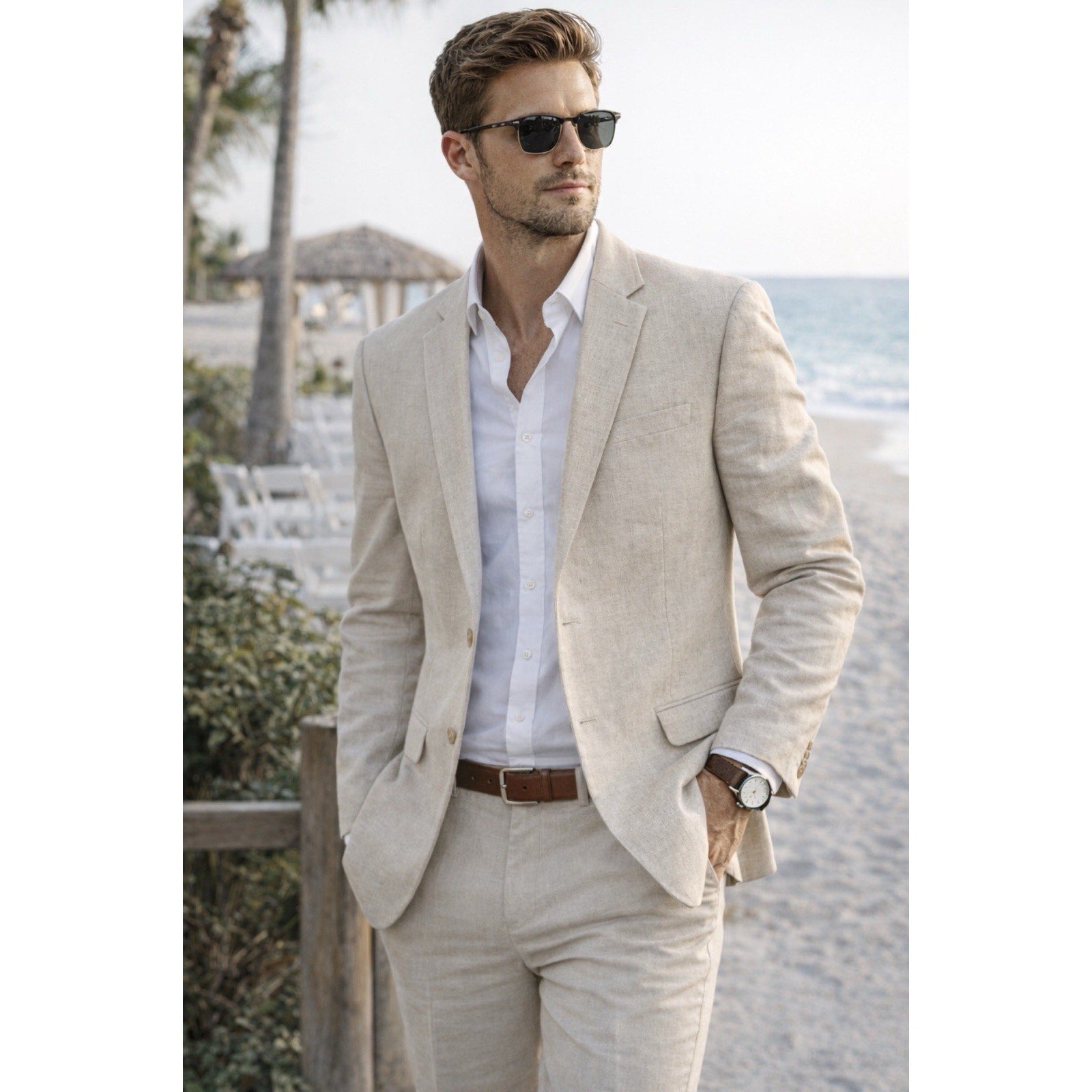 Stafford Slim Fit Linen Cotton Sport Coat Blazer Beige Stone 50R NWT Summer