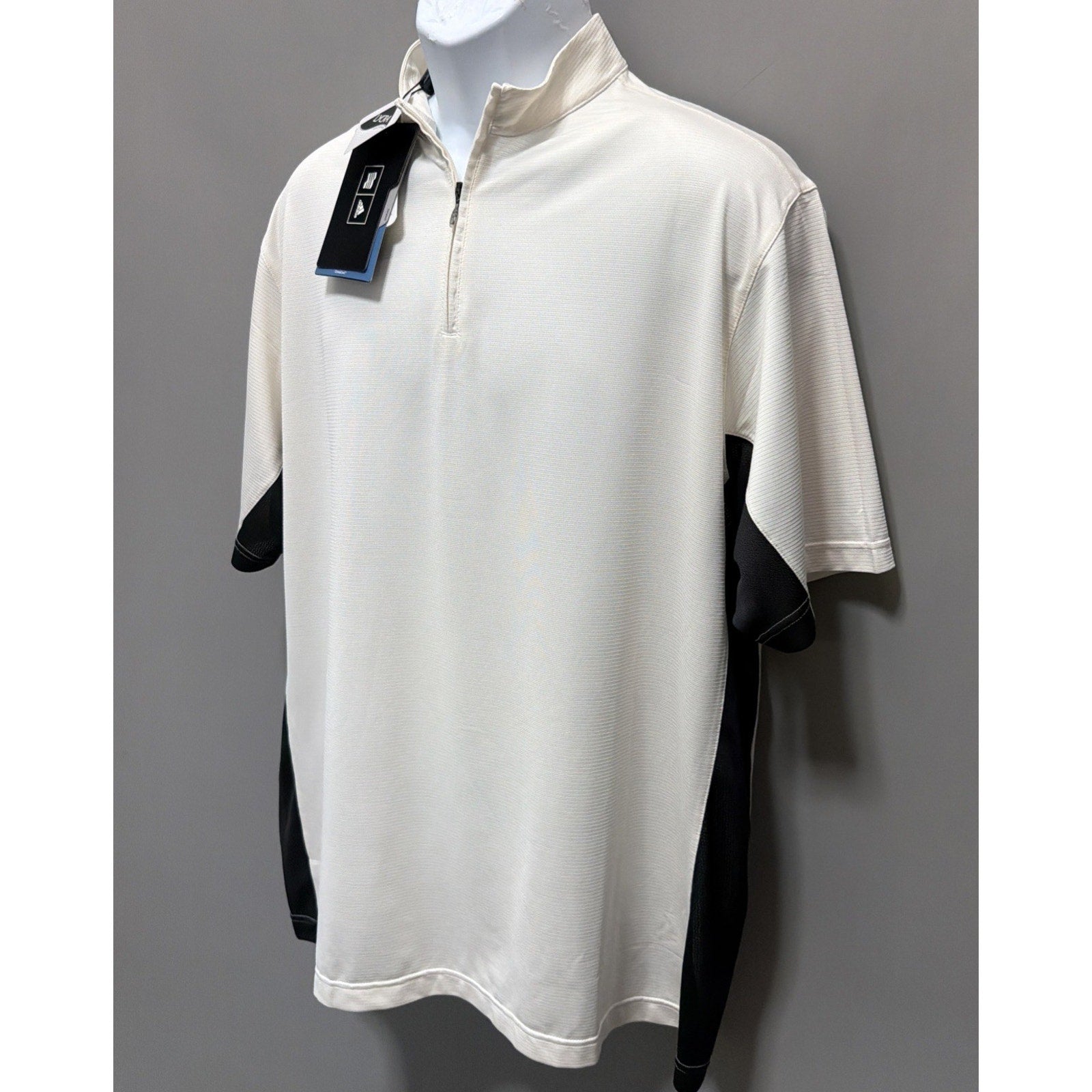 Adidas ClimaCool Cream Black Golf Short Sleeve Polo Shirt Size 1/4 zip L NEW