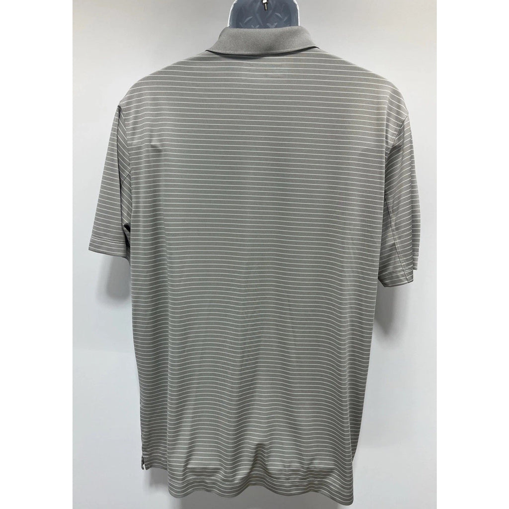 Nike Golf Shirt Mens Large Gray White Stripe Dri Fit Polo Tour Performance