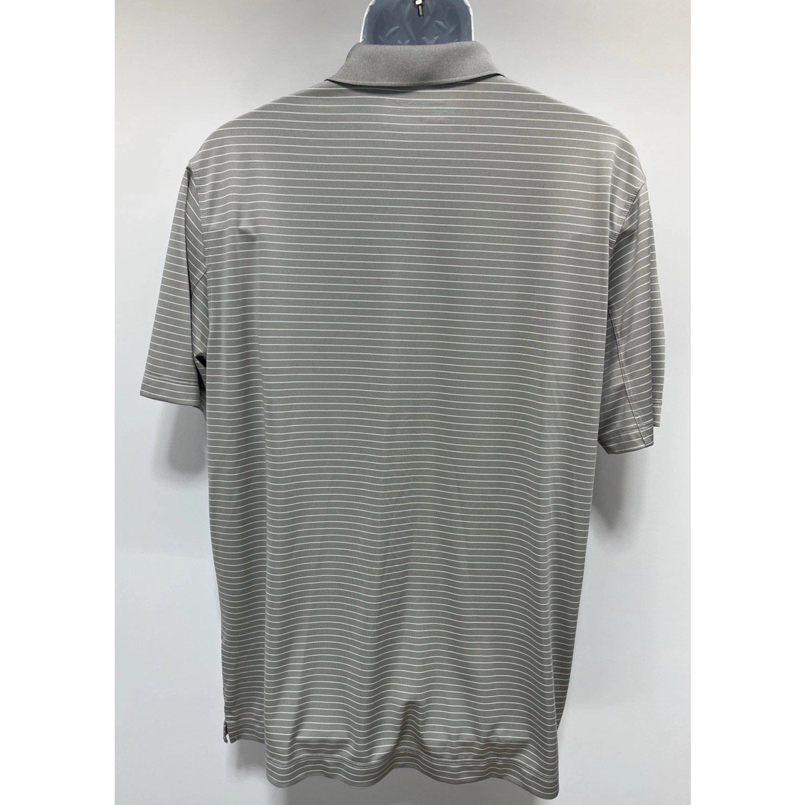 Nike Golf Shirt Mens Large Gray White Stripe Dri Fit Polo Tour Performance