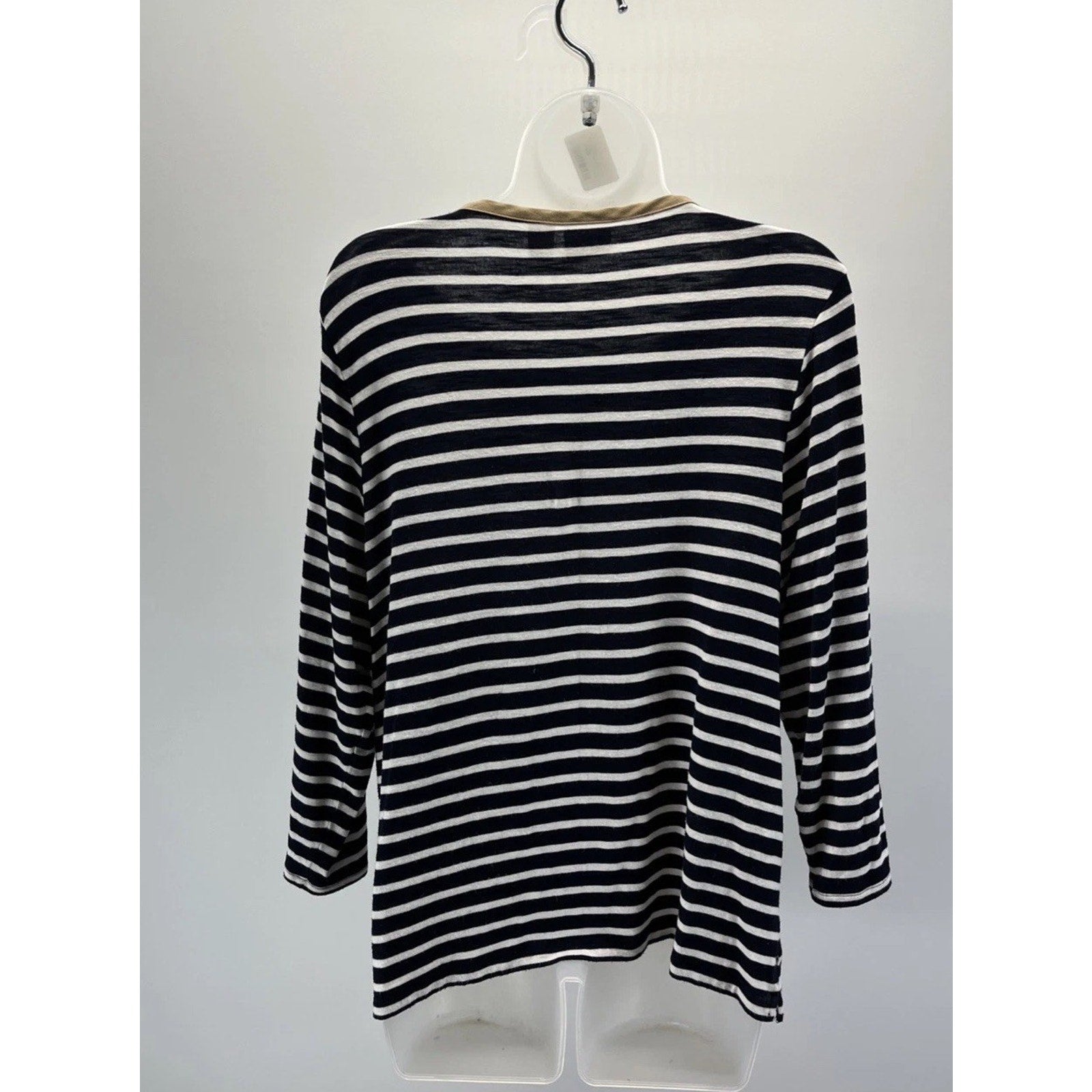 Chico's Indigo White Striped Jumper Top Faux Suede Trim Size 2