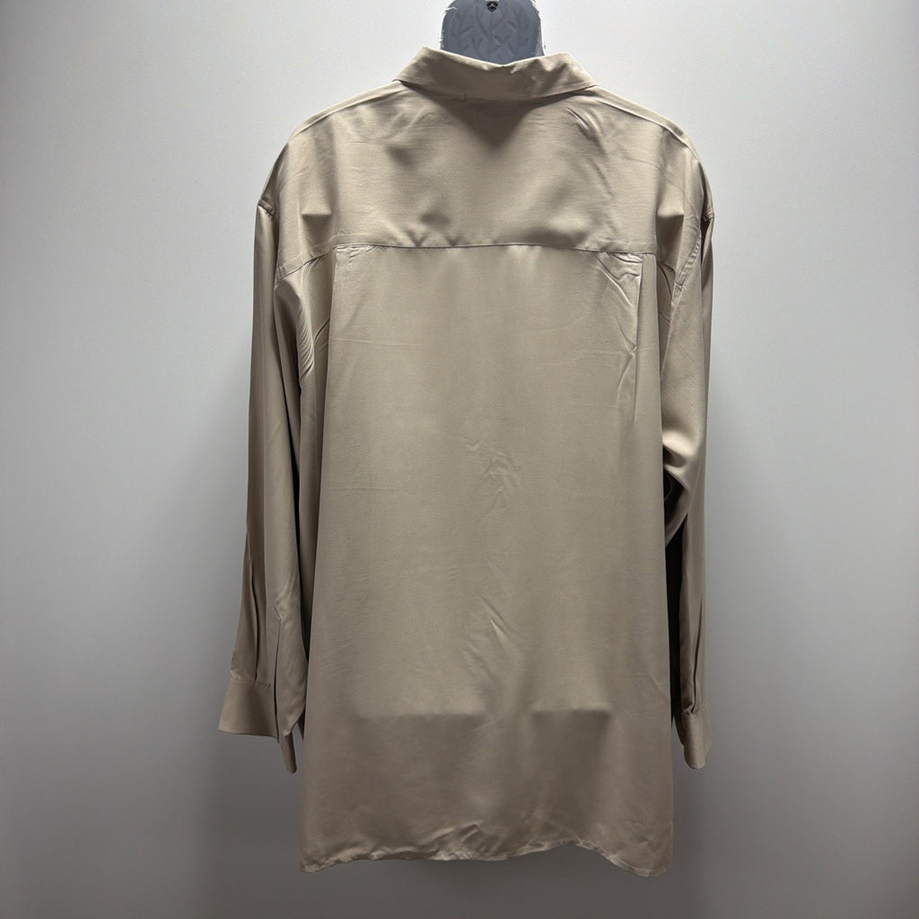 Tulliano 100% Pure Silk Sand Button Front Shirt Menswear Bg3X Luxury Pocket NWT