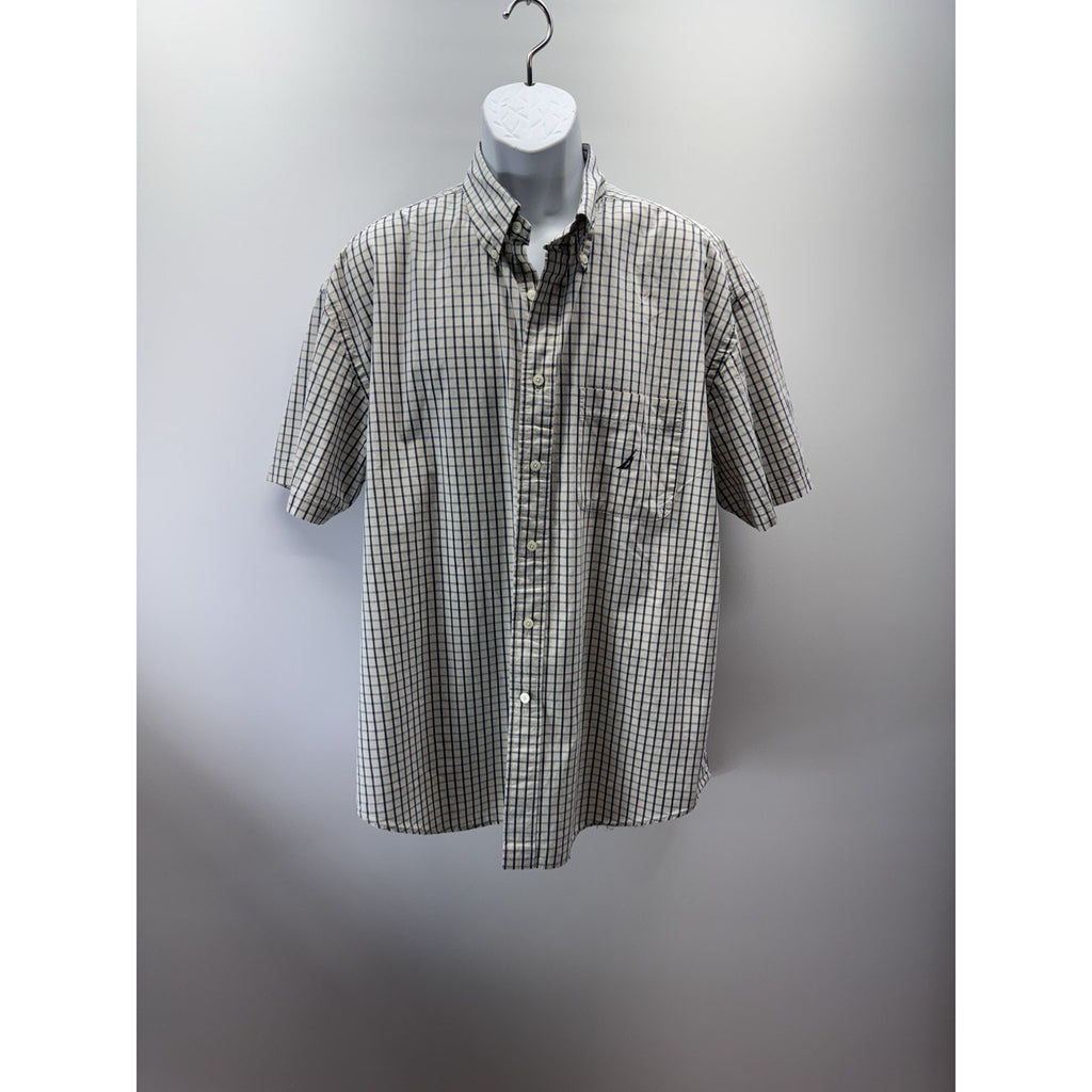 Nautica Short Sleeve Button Up Blue Plaid Shirt Men’s Size X-Large