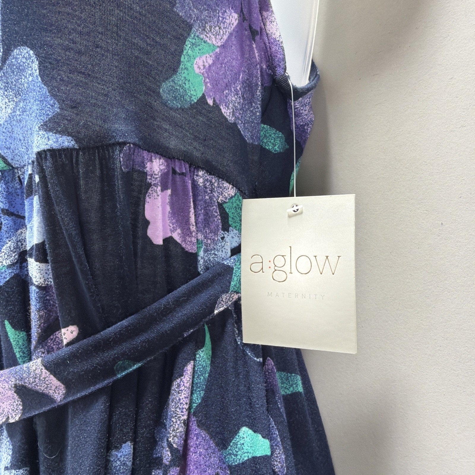 NWT Womens A Glow Maternity Tied Maxi Dress Size Medium Floral Long Stretch