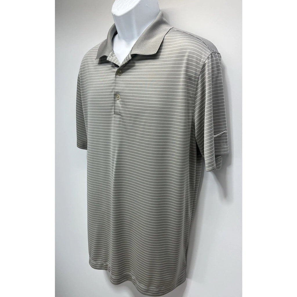Nike Golf Shirt Mens Large Gray White Stripe Dri Fit Polo Tour Performance