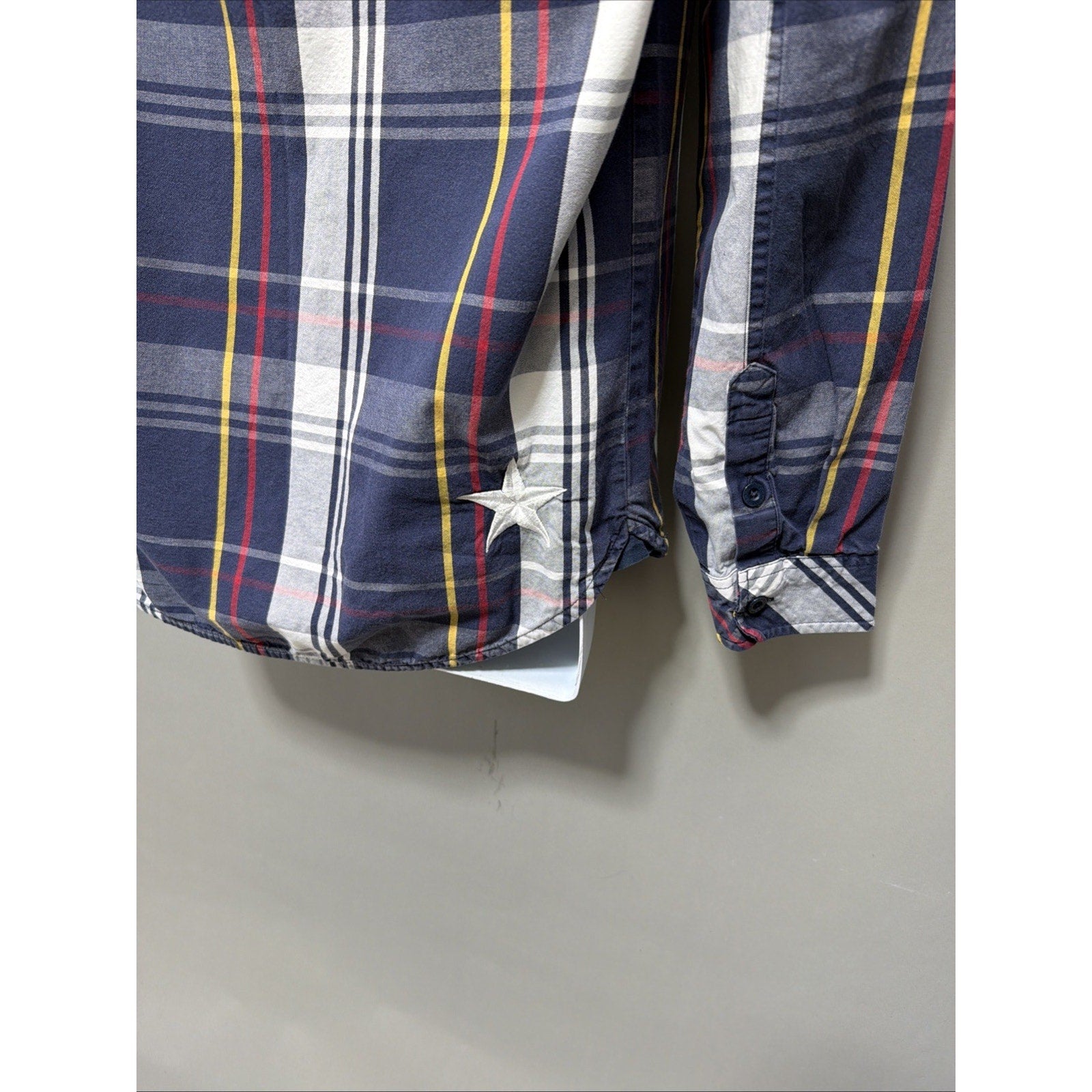 Born Fly Blue Plaid Long Sleeve Button Up Shirt Embroidered Men Size M