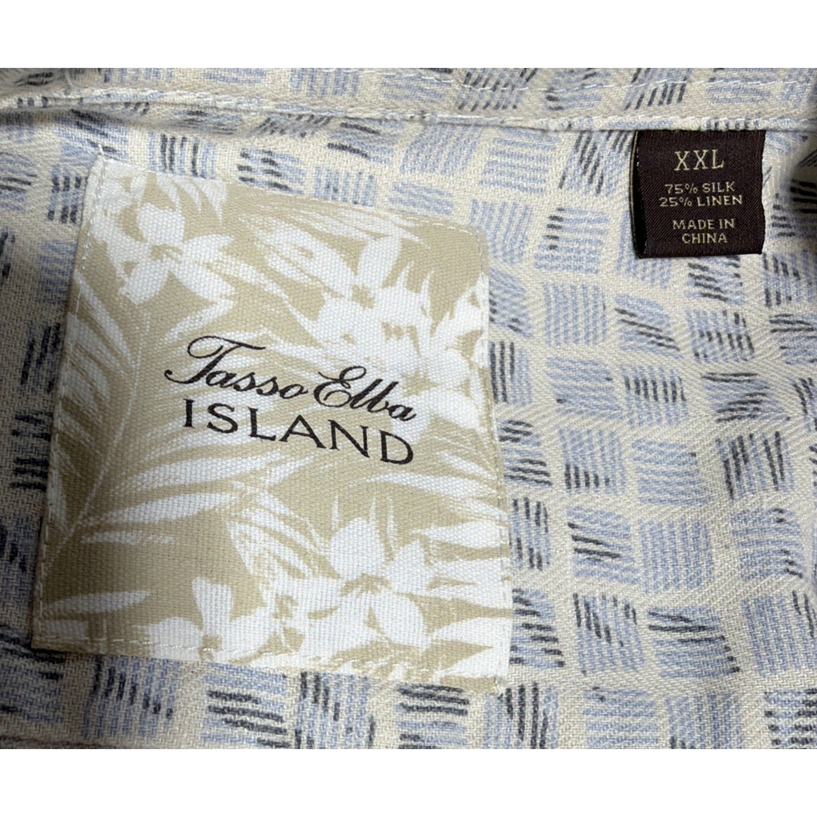 Tasso Elba Island Shirt Mens 2XL Beige Silk Linen Blend Short Sleeve Button Up