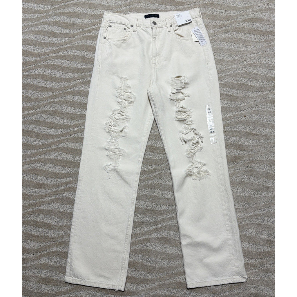 Aeropostale Women's 90s High Rise Baggy Jeans In Cream Size 10 NWT 32x31